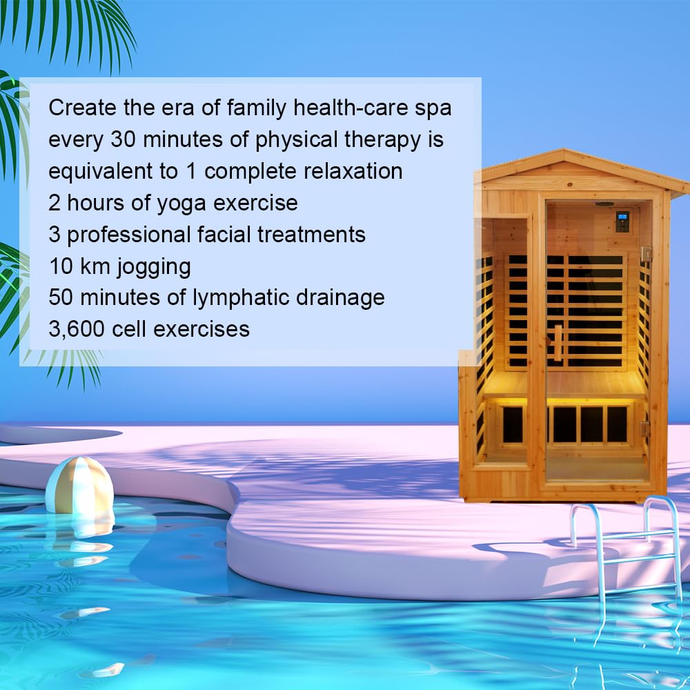 GAGALU Two-Person Far-Infrared Old Fir Outdoor Sauna, Temperature Adjustment 25-65℃, Touch Operation Screen, Seat Load-Bearing 300KG, Suitable for Heights 1.5-1.9M GAGALU