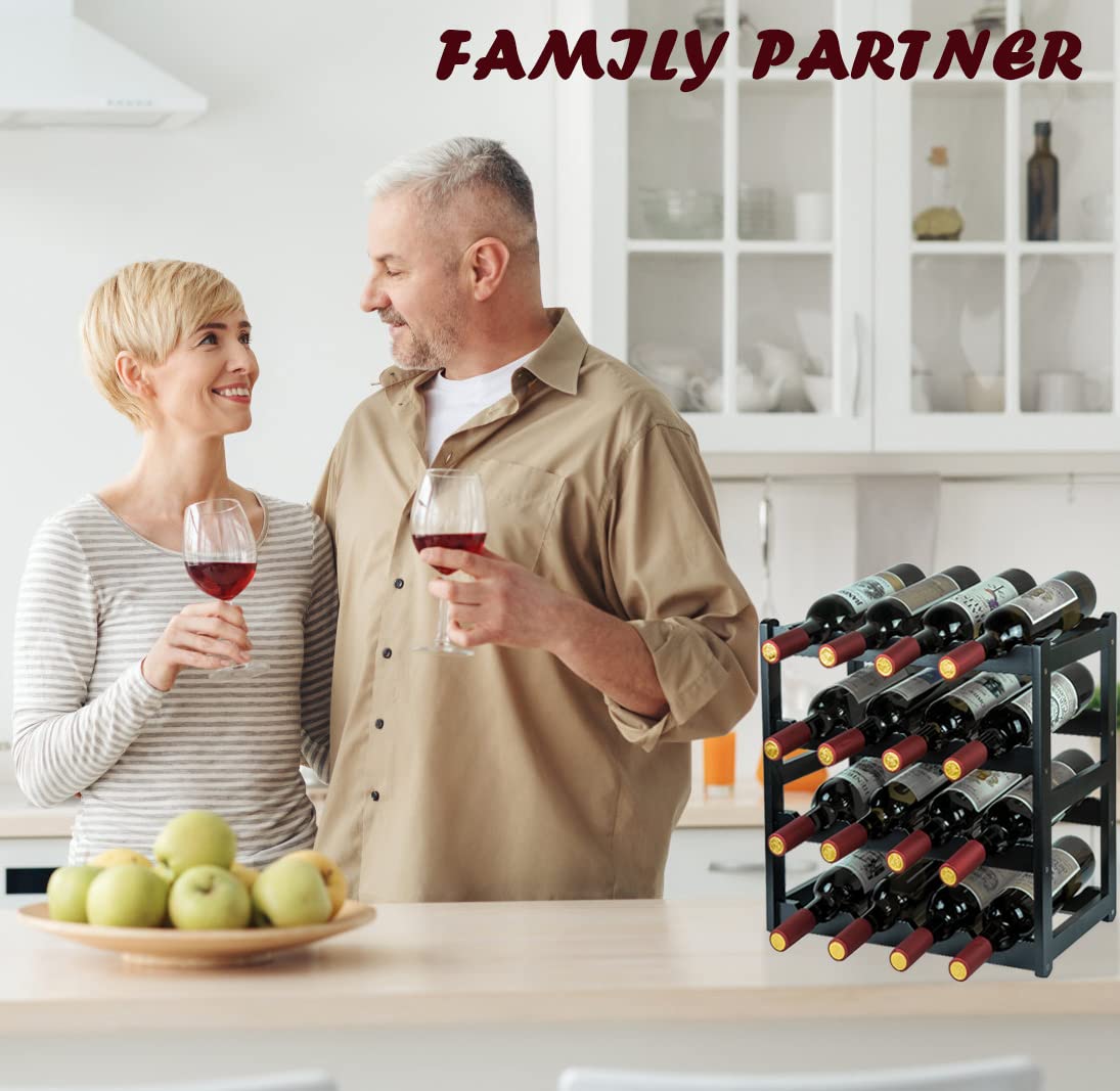 Homevany Bamboo Wine Rack, Sturdy and Durable Wine Storage Cabinet Shelf, Wine Racks Countertop for Pantry - 4 Tiers 16 Bottle Wine Rack Black Homevany