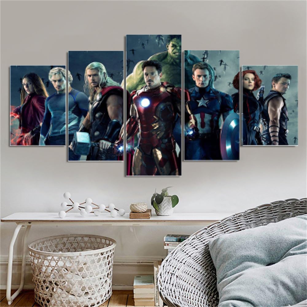GOJOSOWIN DIY 5D Diamond Art Kit for Adult Kids, Super Hero Captain Iron Superhero 5 Pieces Full Drill Embroidery Cross Stitch Picture Supplies Arts Craft for Home Wall Decor Paint 17.7x37.4 inch GOJOSOWIN