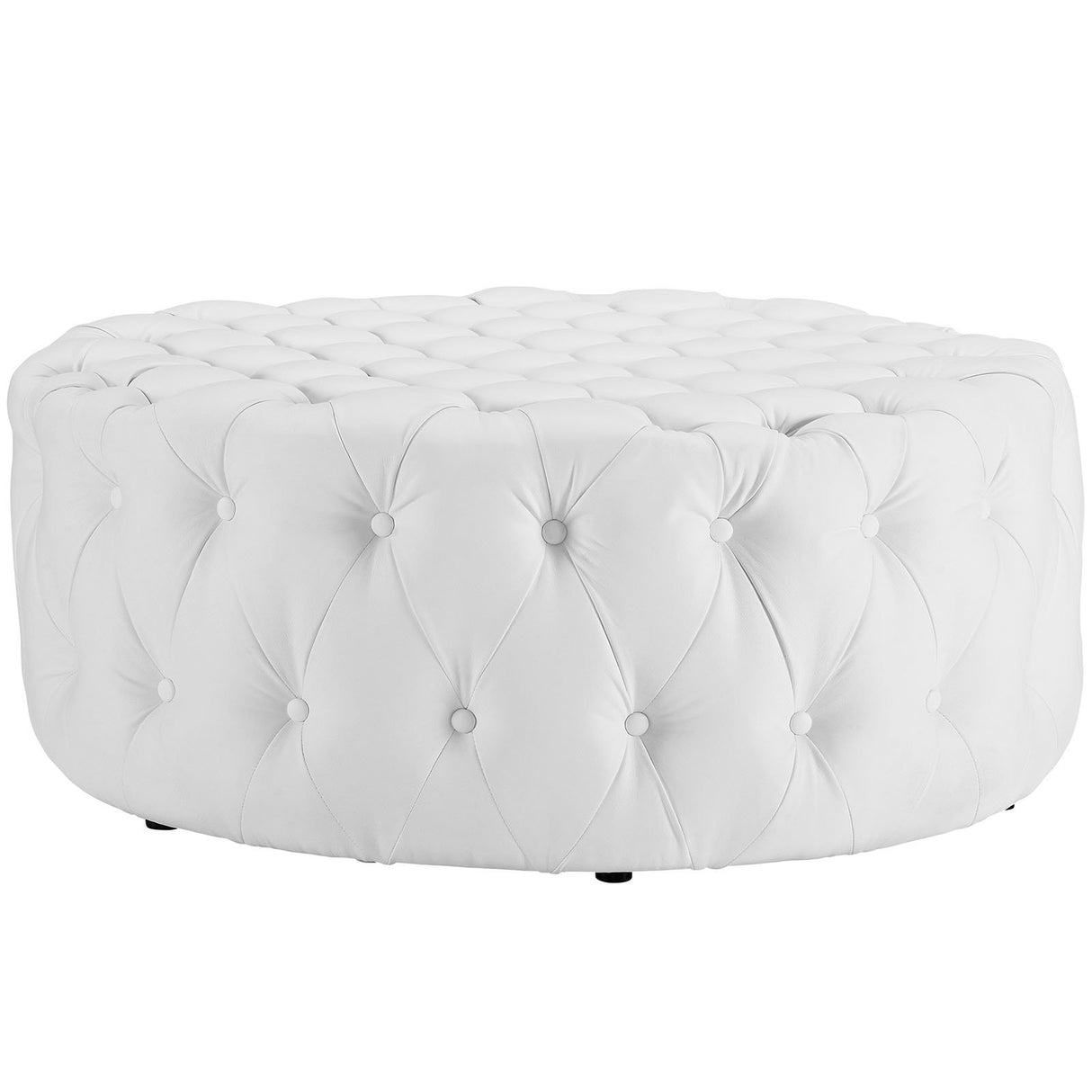 Modway Amour Faux Leather Button-Tufted Round Ottoman in White Modway