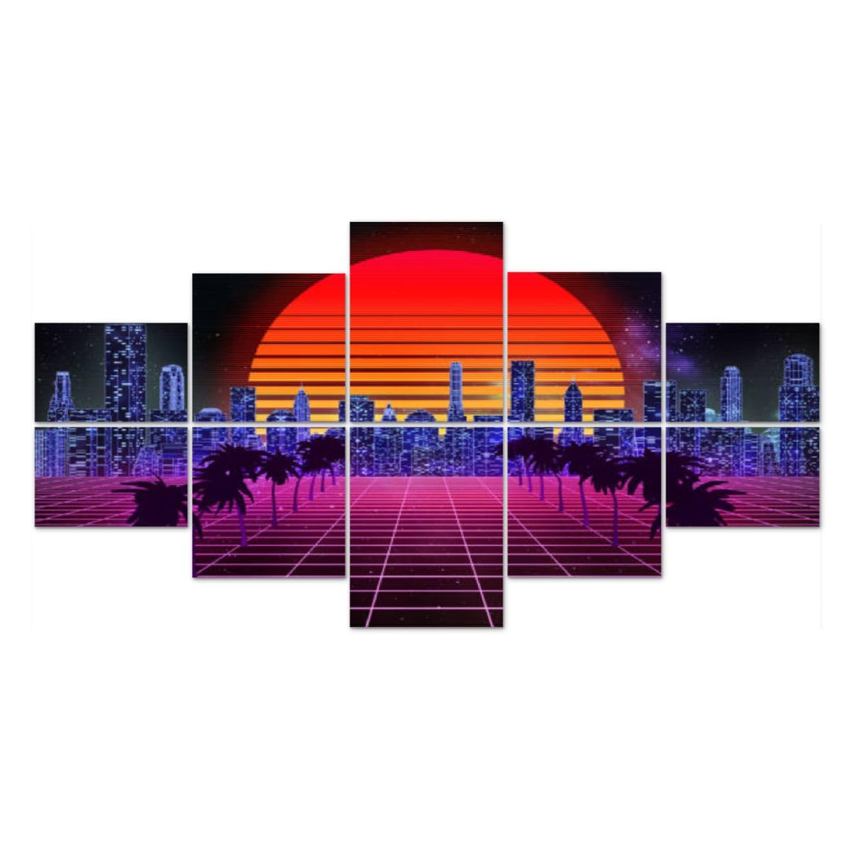 10 Pack Art Acoustic Panels Retro synthwave vaporwave skyline landscape at night sun Decorative Sound Absorbing Wall Panel Self-Adhesive Noise Canceling Soundproof Padding for Home 80" x 40" PZWKJOILPQ