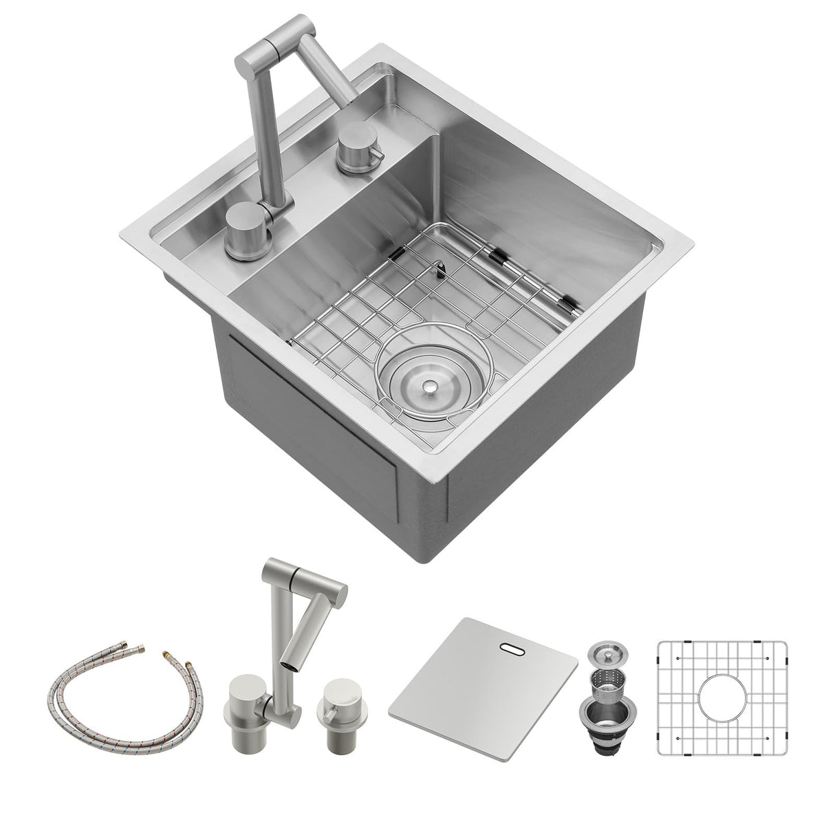 Sarlai Outdoor Sink, 15x17 Inch Undermount Kitchen Sink Workstation with Foldable Faucet Bar Prep Sink Single Bowl Kitchen Sinks 16 Gauge Stainless Steel Sink with Cover,BBQ Sink Outside Sarlai