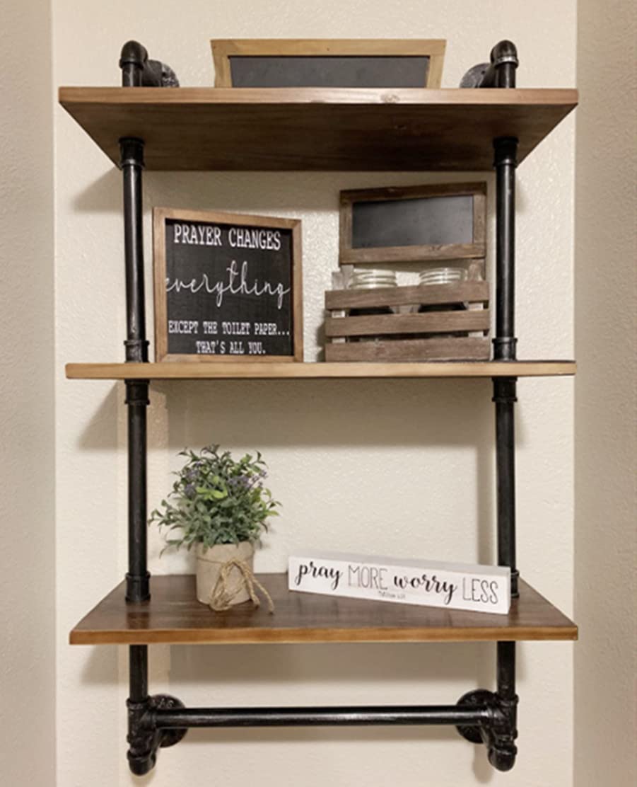 DR.IRON Industrial Pipe Shelving Rustic Bathroom Shelves with Towel Bar, 24" Pipe Shelf Wall Mounted, Farmhouse Bathroom Shelf Storage (3 tier-24) DR.IRON
