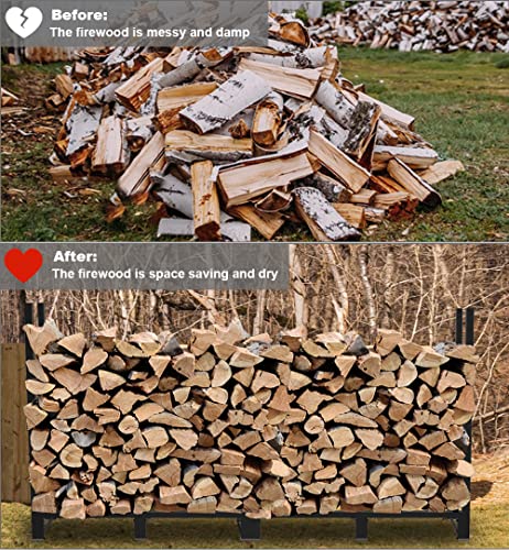 Khordin 8ft Firewood Rack Outdoor Adjustable Heavy Duty Wood Rack Fire Wood Holder for Indoor Storage Fireplace Metal Lumber Organizer Wood Stand Khordin