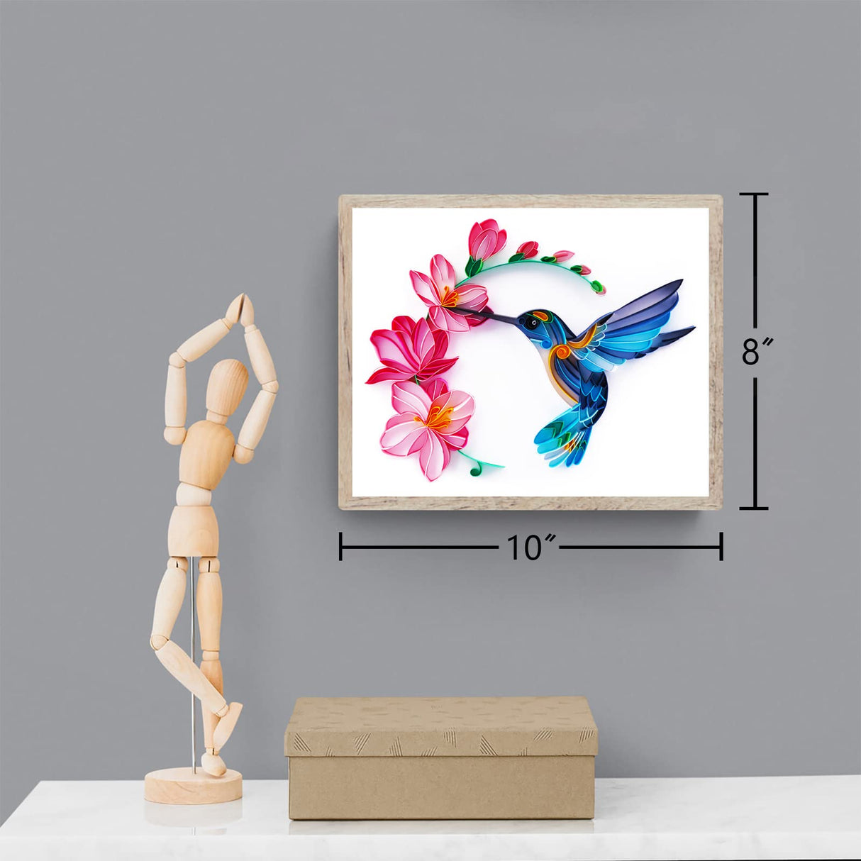 Uniquilling Quilling Kit, Paper Quilling Kits, 8 * 10-in Flower& Hummingbird Paper Filigree Kits with Quilling Tools& Using Manual, DIY Quilling Artwork Modern Wall Art for Living Room Uniquilling