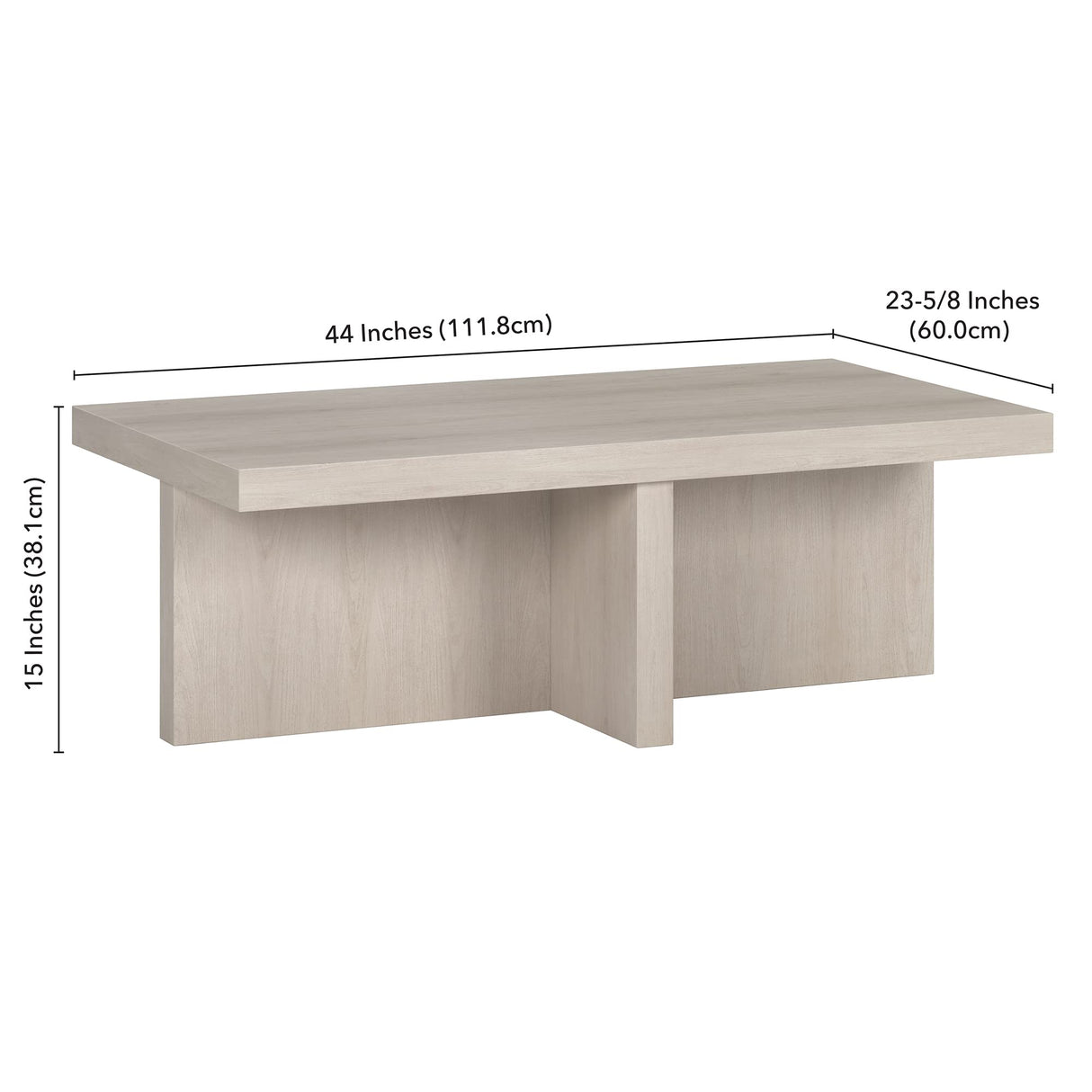 Henn&Hart 44" Wide Rectangular Coffee Table in Alder White, for Home, Living Room, Bedroom, Entertainment Room, Office Henn&Hart