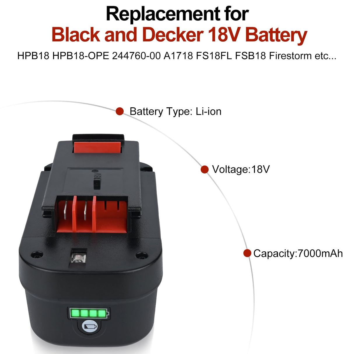 Xeanerol 18V 7.0Ah HPB18 Lithium Battery Replacement for Black and Decker 18V Battery 244760-00 HPB18 Battery A1718 A18 A18E A18NH HPB18-OPE FS180BX FS18BX FS18FL FSB18 Firestorm 18V Battery Xeanerol