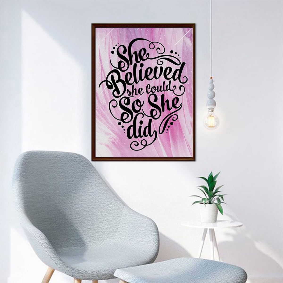 UPABLUNSO Diamond Painting Inspirational Quotes She Believed She Could So She Did Kit for Adults Diamond Art Painting by Number Kits Gem Art Wall Home Decor 12x16 inch UPABLUNSO