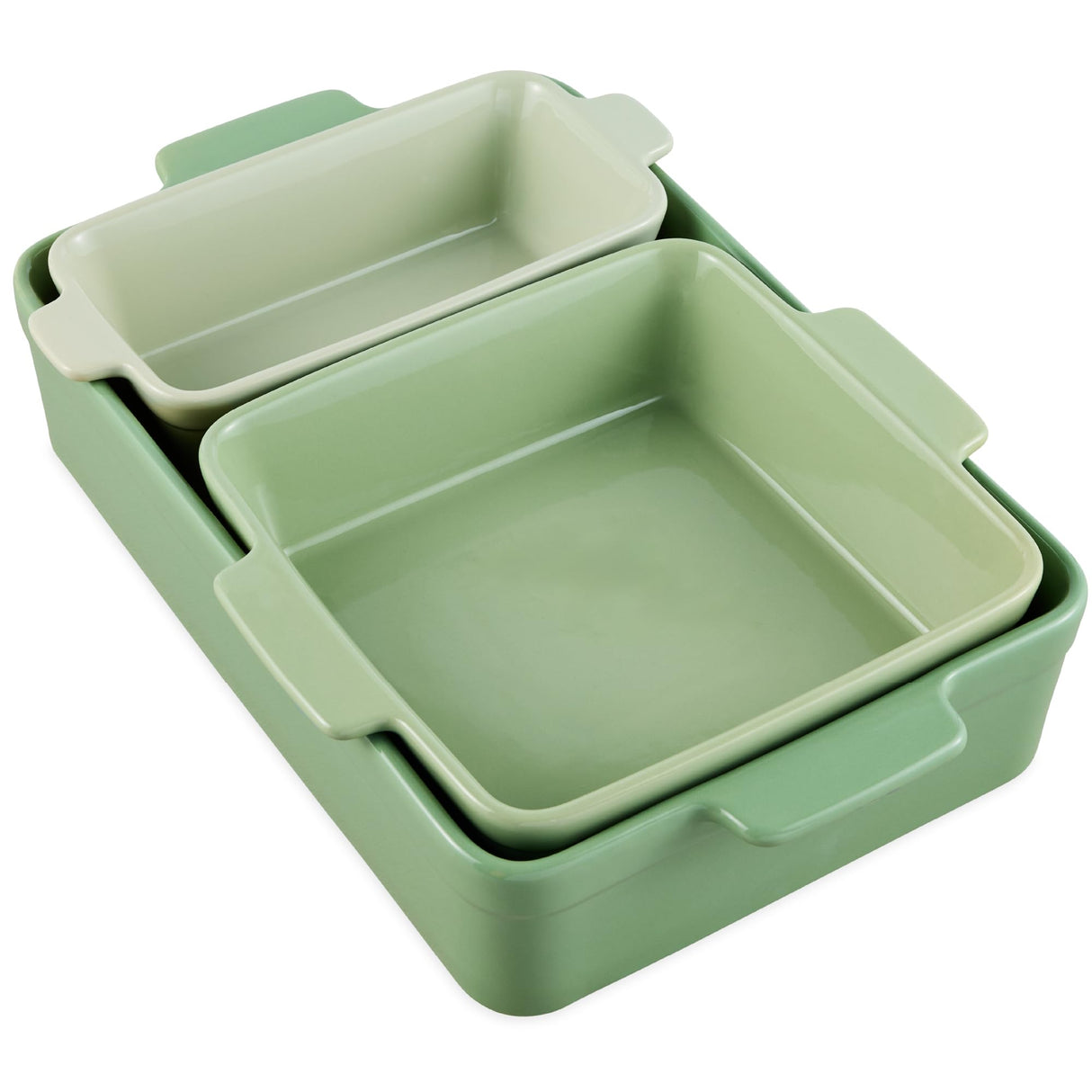 Best Choice Products Bakeware Set, Baking Dish Set, 3-Piece Nonstick, Toxin-Free, Ceramic, Casserole, Bread Loaf, Square Pan, Space-Saving Nesting Design - Sage Green Best Choice Products