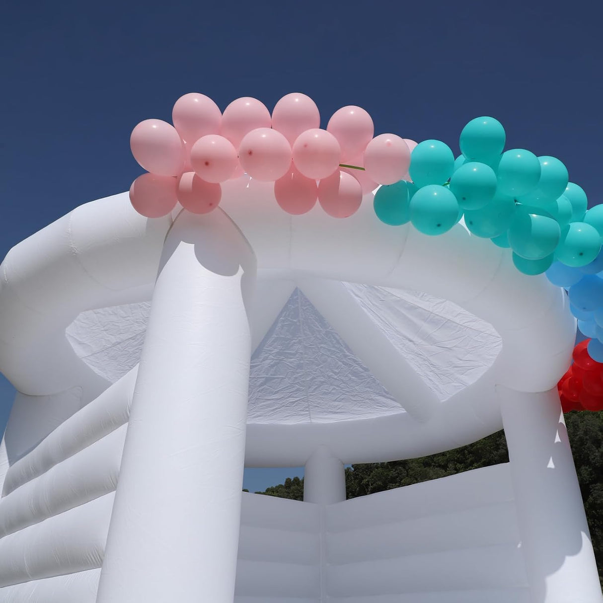 14FT White Bounce House for Adults Kids, 100% PVC Commercial Bounce House with Round Canopy, Large Inflatable Bounce House Castle with Blower for Birthday Wedding Party, 14x14x12FT Relunch