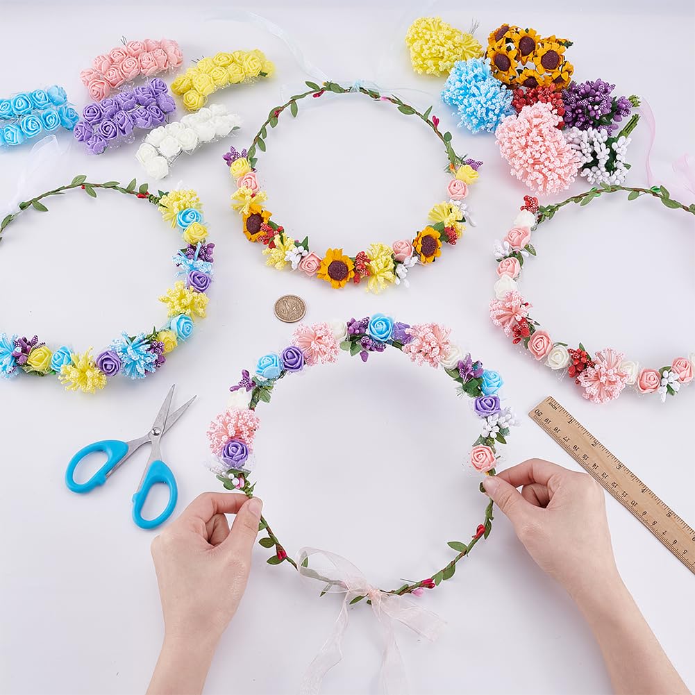 ORIGACH 16 Set DIY Flower Crown Kit Floral Crown Making Kit Make Your Own Flower Wreath Headband Handmade Floral Hair Accessories for Wedding Birthday Party DIY Arts and Crafts ORIGACH