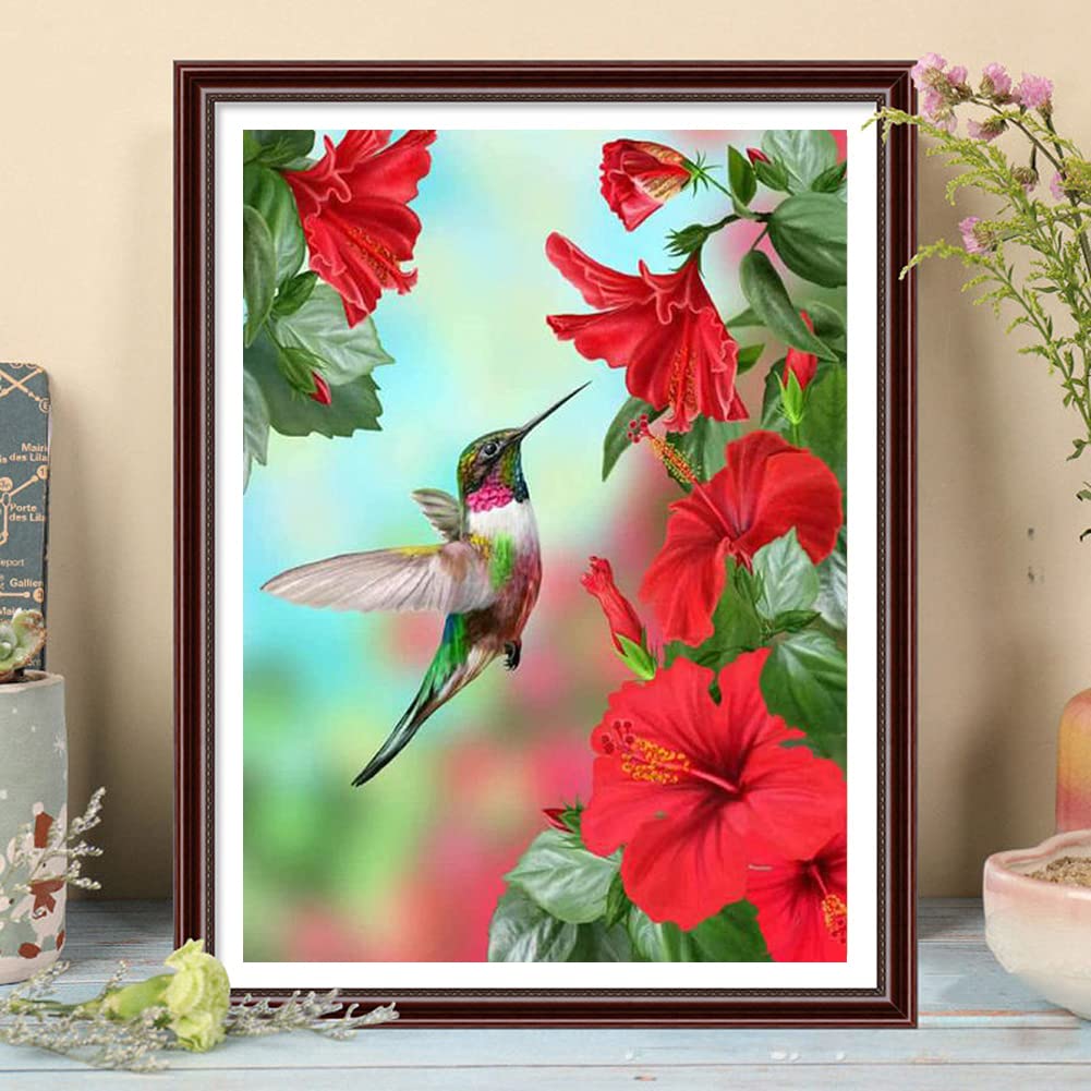 HSENJT DIY 5D Diamond Craft Painting Kits Bird,Flowers Diamond Art for Adults,Hummingbird Diamond Arts Crafts for Wall Decor Gift Relaxation (30x40cm/11.8X15.7inch) HSENJT