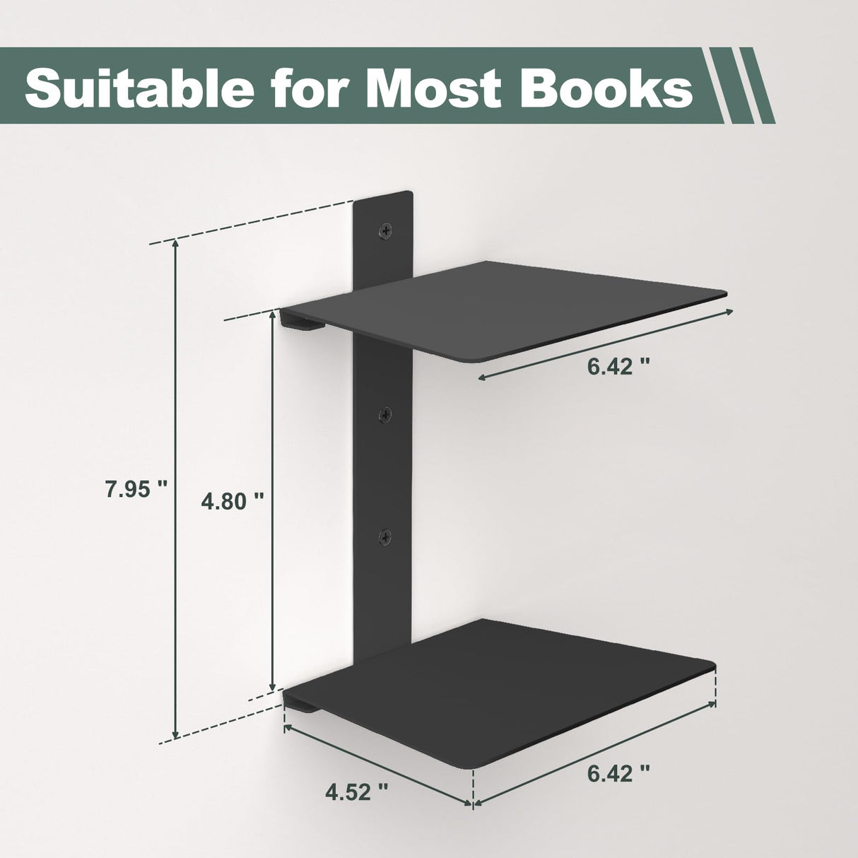 Mefirt Invisible Floating Bookshelves for Wall, 8 Tier Vertical Spine Book Tower, Heavy Duty Floating Book Shelves Metal Book Organizers for Home Office, 4 Pack(Black) Mefirt