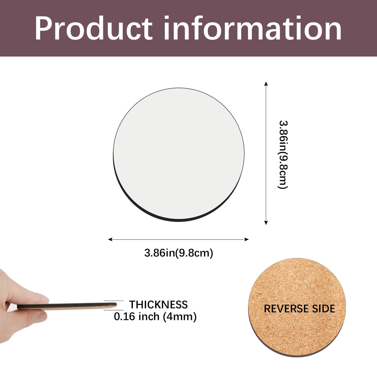 12 Pcs Sublimation Round Coaster Blanks Products Bulk MDF Sublimation Coasters Blanks with Cork Back Hardboard Cork Coasters Blanks MDF Sublimation Cork Coasters 3.86x3.86 Inch AiDiYGECO