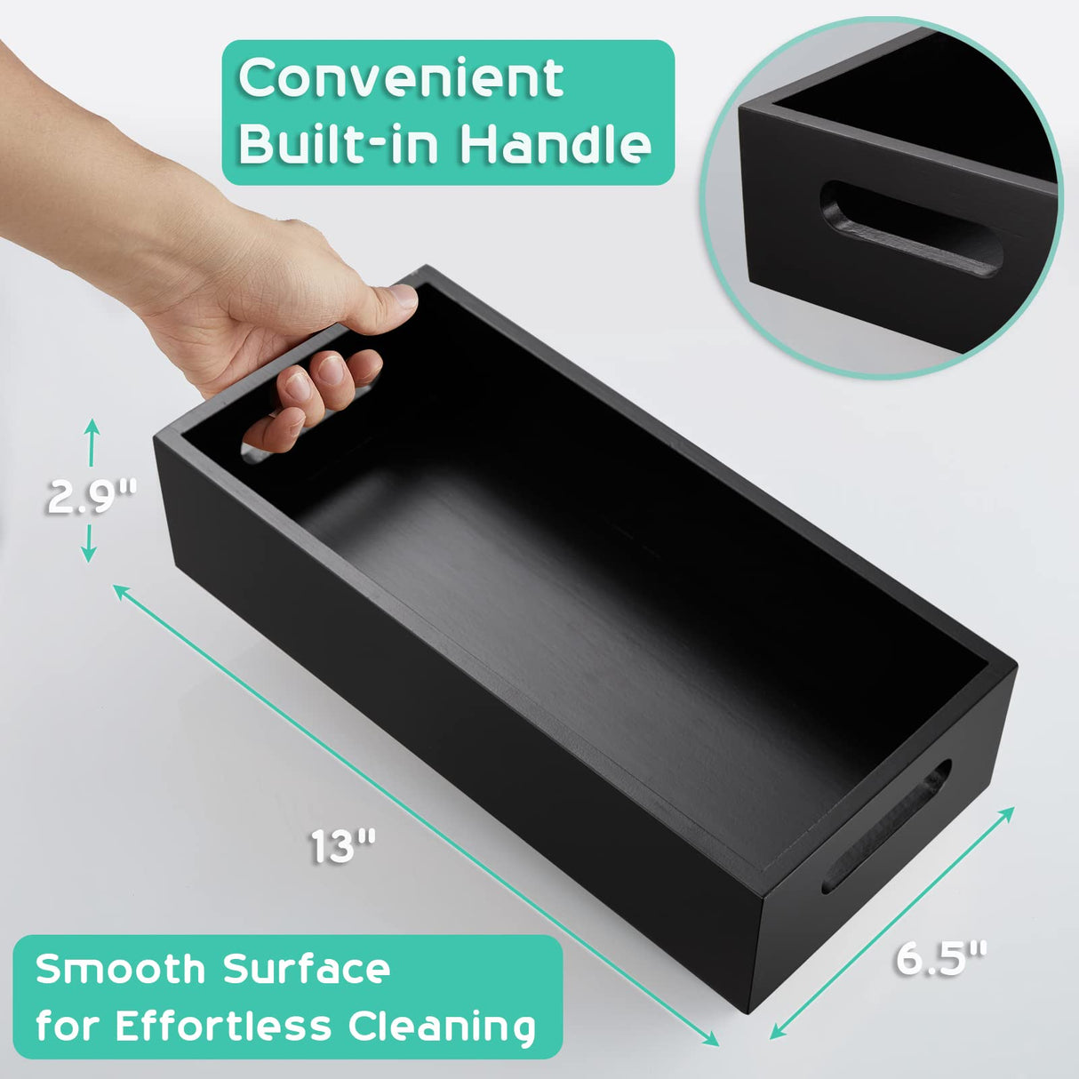 ALELION Black Bathroom Basket - Wooden Toilet Tank Paper Basket with Handle for Organizing - Back of Toilet Storage Organizer for Bathroom Tank Topper Counter - Black Bathroom Decor Box ALELION