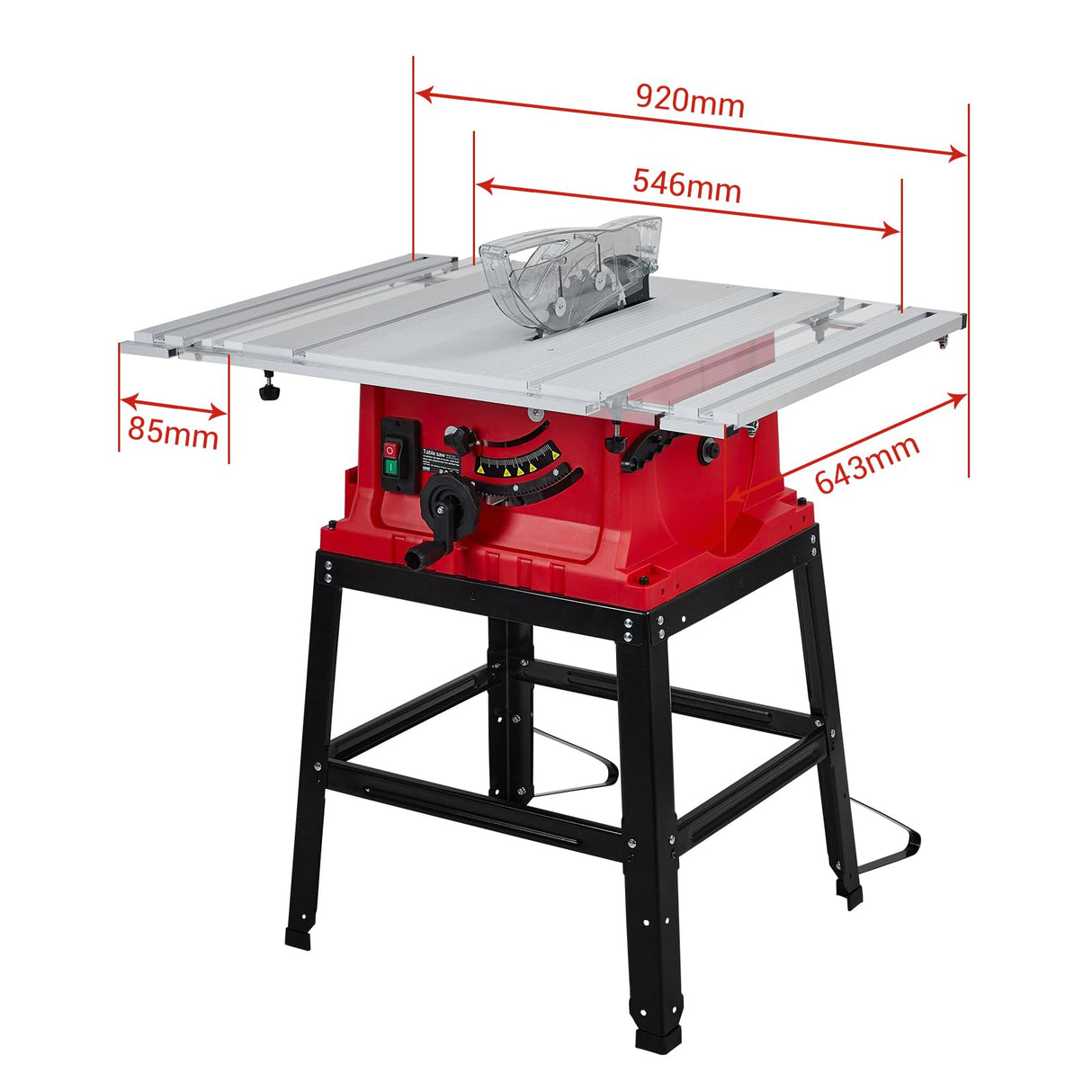 Table Saw, MERXENG 10 Inch 15A Multifunctional Saw With Stand & Push Stick, 90° Cross Cut & 0-45° Bevel Cut, 5000RPM, Adjustable Blade Height for Woodworking, Red MERXENG