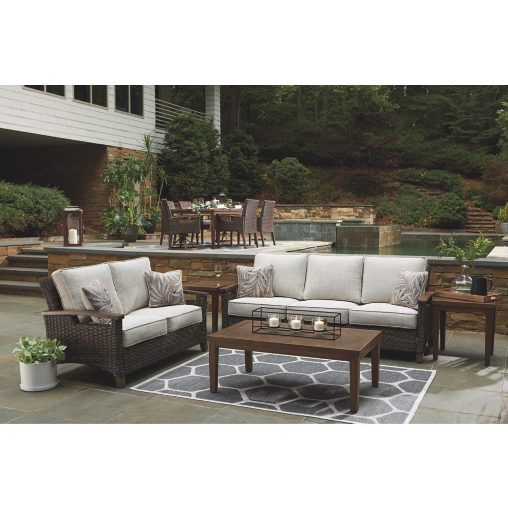 Signature Design by Ashley Paradise Trail Outdoor Loveseat with All Weather Cushions, Medium Brown Signature Design by Ashley