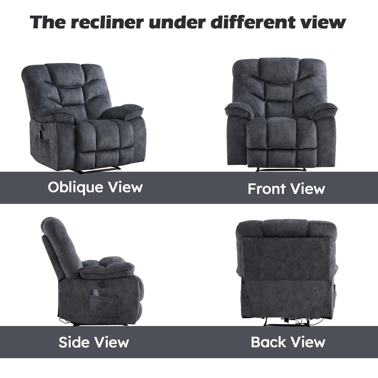 HAOMARKETS Oversized Electric Recliner Chair with Massage and Heat, 41" Wide Power Reclining Chairs with USB Port, Breathable Fabric Overstuffed Reclining Sofa for Living Room Bedroom (No Lift) HAOMARKETS