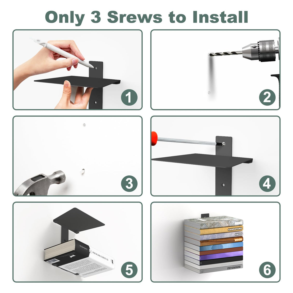 Mefirt Invisible Floating Bookshelves for Wall, 8 Tier Vertical Spine Book Tower, Heavy Duty Floating Book Shelves Metal Book Organizers for Home Office, 4 Pack(Black) Mefirt