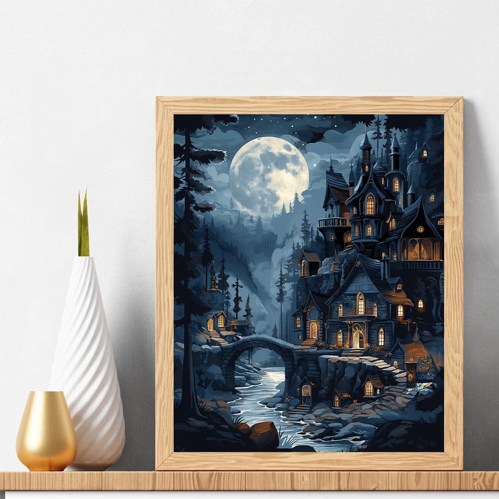 Natuyalo Paint by Numbers Kit for Adults, Paint by Numbers for Beginner Moonlit Castle, Paint by Number for Adults, Night Scene DIY Paint by Number for Gift Home Wall Decor 16x20 Inch Natuyalo