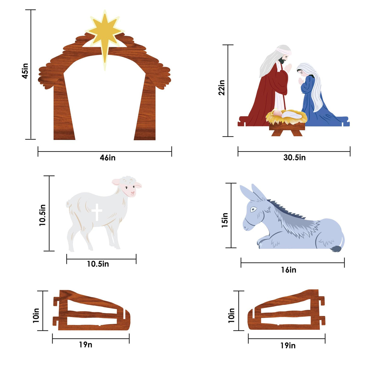 Outdoor Nativity Set for Outdoor Christmas Decorations, 45in Weather Resistant PVC Nativity Set, Large Holy Family with The Sheep and Donkey for Front Yard and Lawn Christolab