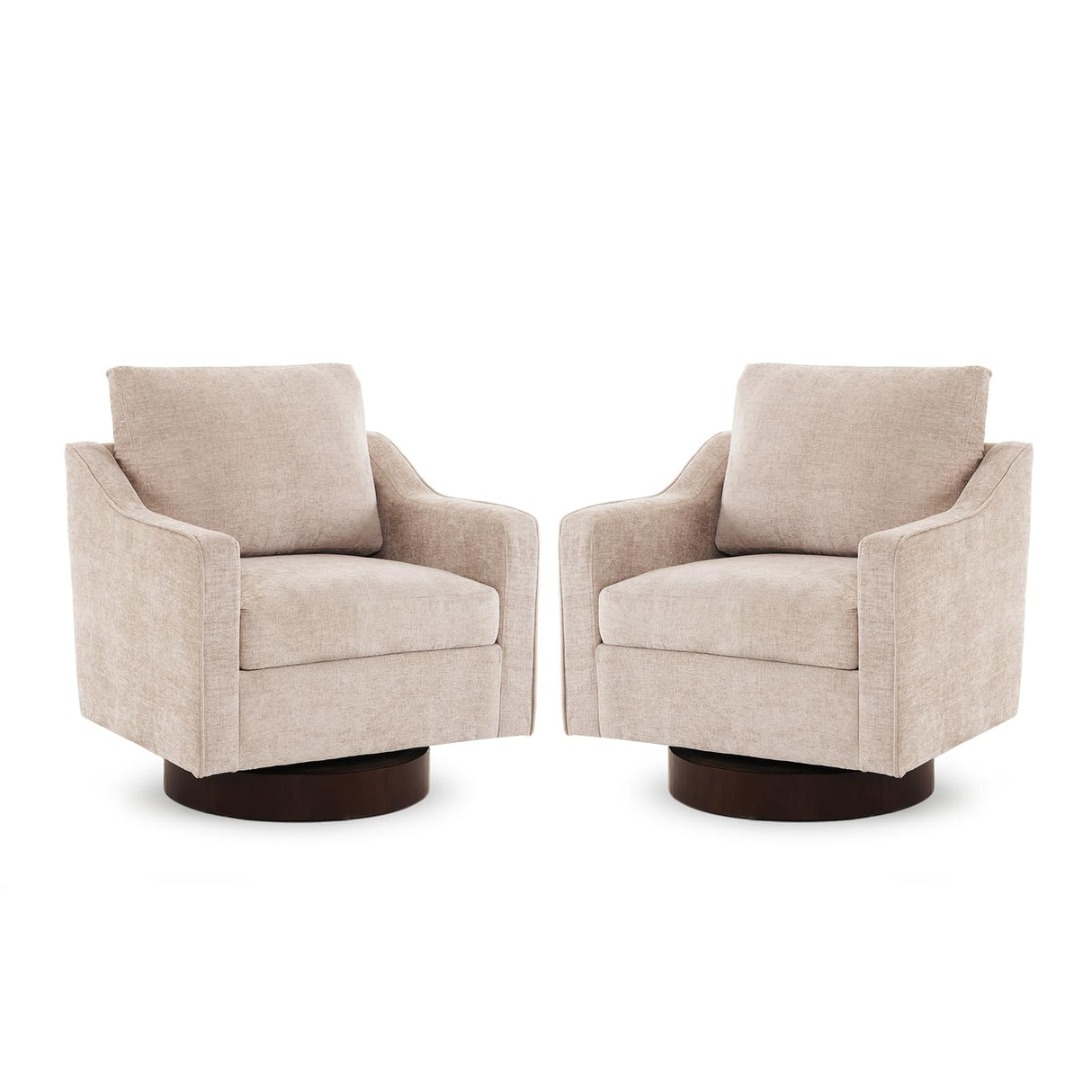 VINGLI Mid-Century Modern Swivel Accent Chairs Set of 2, 360°Upholstered Armchairs, Home Sofa with Track Arms for Living Room, Bedroom, Reading Room, Club Swivel Chairs, Chenille Khaki VINGLI