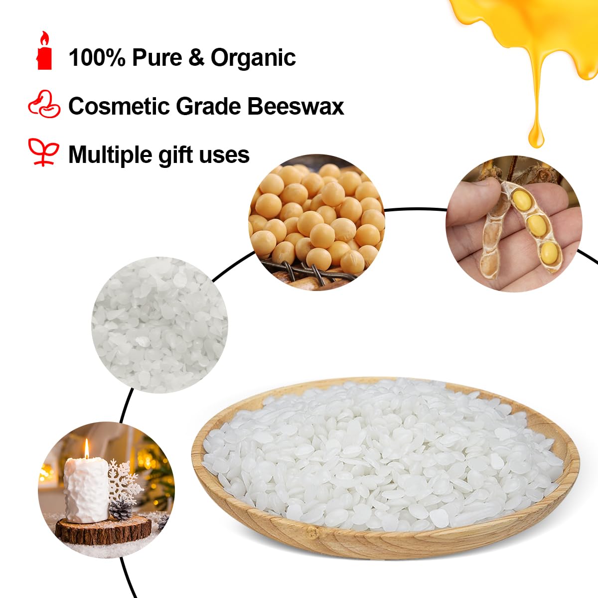 8LB Beeswax Pellets, White Beeswax, 100% Organic Beeswax for Candle Making, Body, Skin Care DIY, Lip Balm and Soap Making Supplies Amastika