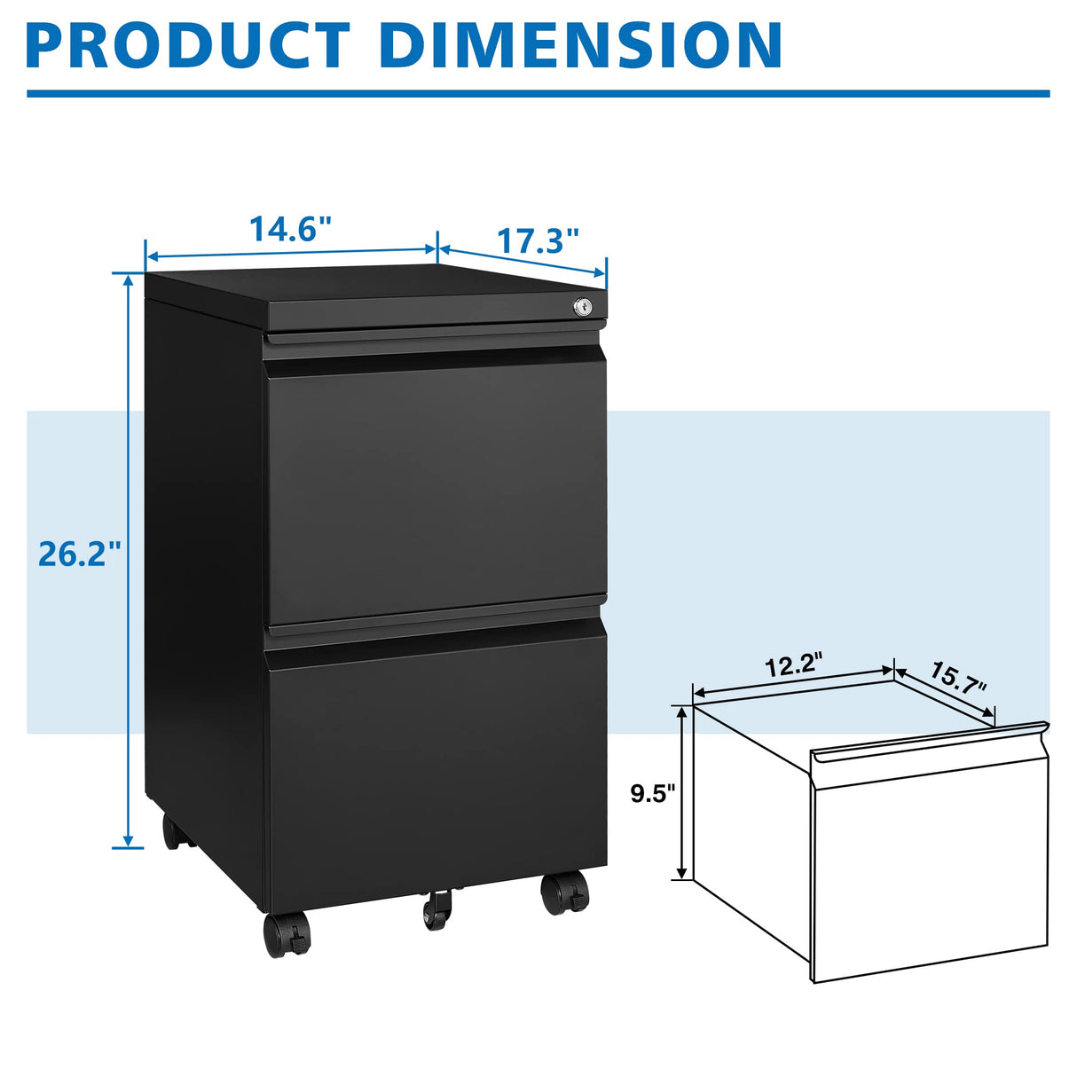 BYNSOE 2 Drawers File Cabinet with Lock Metal Vertical File Cabient with Wheels Mobile File Cabinet for Office Home Legal/Letter/a4 Size (Black, 2 Drawers) BYNSOE