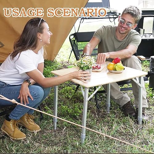 KingCamp Bamboo Folding Table Environmental Camping Table with Adjustable Height Aluminum Legs Heavy Duty 4-Folds Portable Camp Tables for Travel, Picnic, Party, Beach, 1-2 People KingCamp