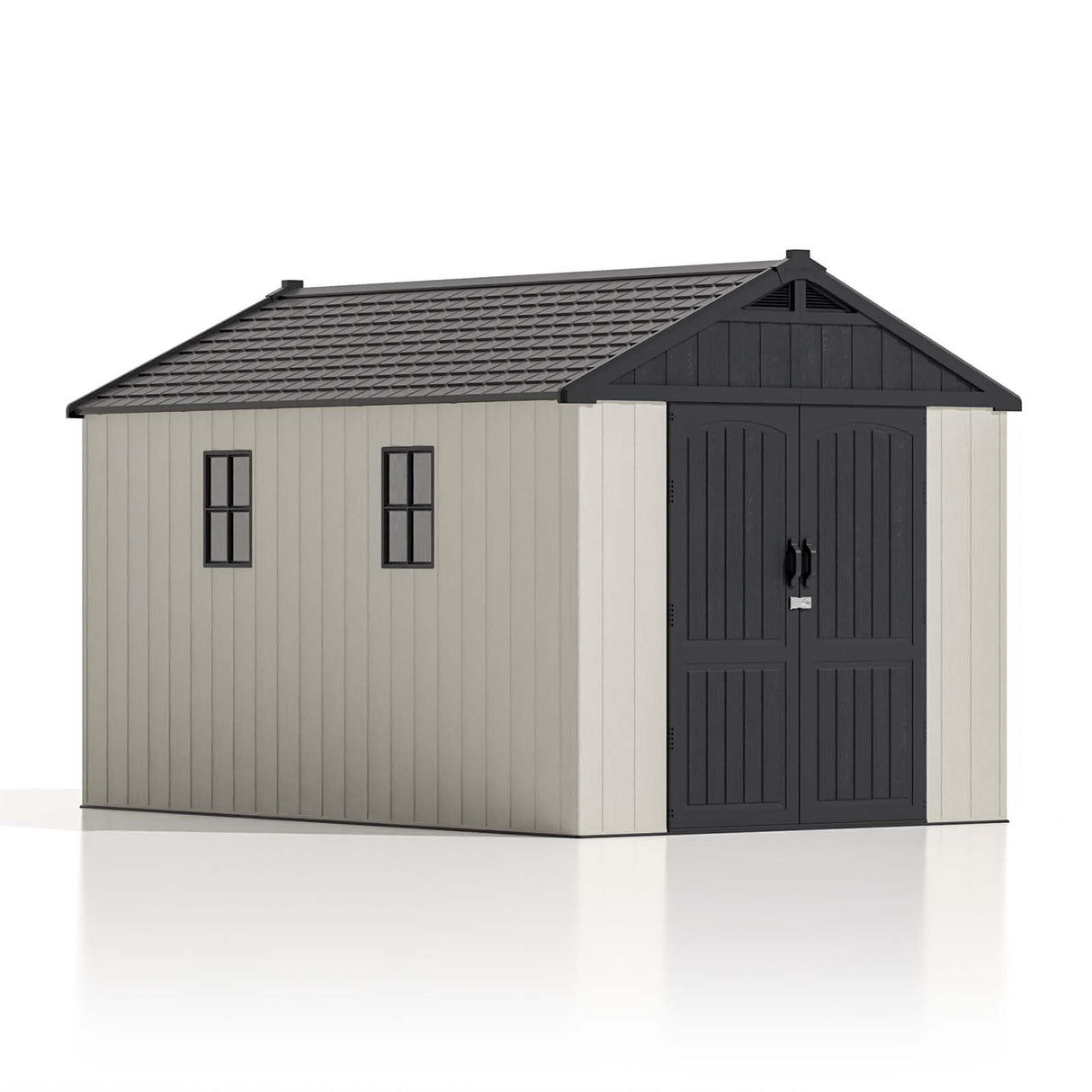 Patiowell 8 x 12 FT Plastic Outdoor Storage Shed with Floor, Resin Shed with Window and Lockable Door for Garden, Backyard, Tool Storage Use, Easy to Install in Beige (Kick-it Shed) Patiowell