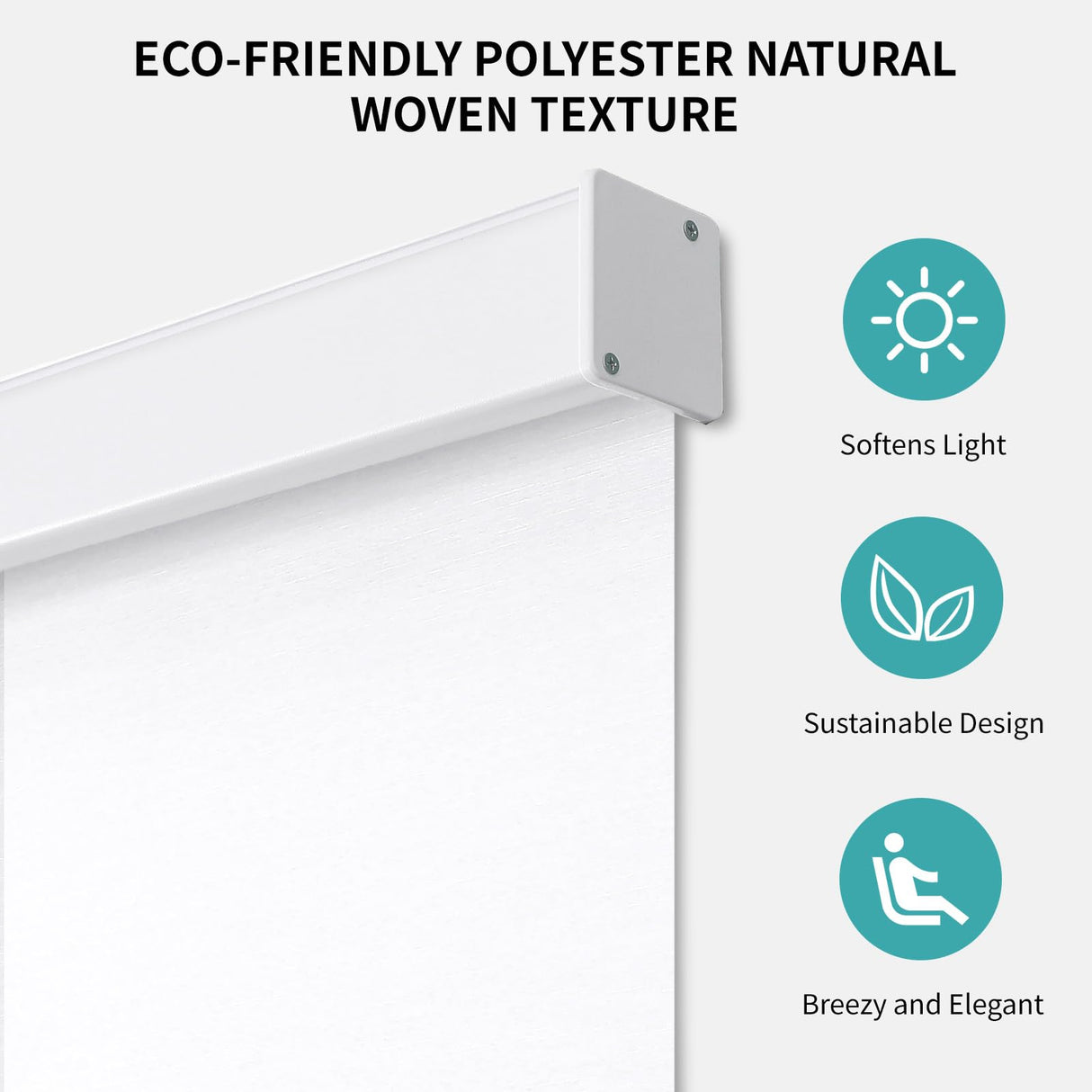 Joydeco 100% Blackout Roller Shades Cordless Blinds for Windows, Free-Stop Shades, UV Protection, Natural Woven Blinds for Home and Office, Light-Proof Aluminum Cover (35" W x 75" H, White) Joydeco