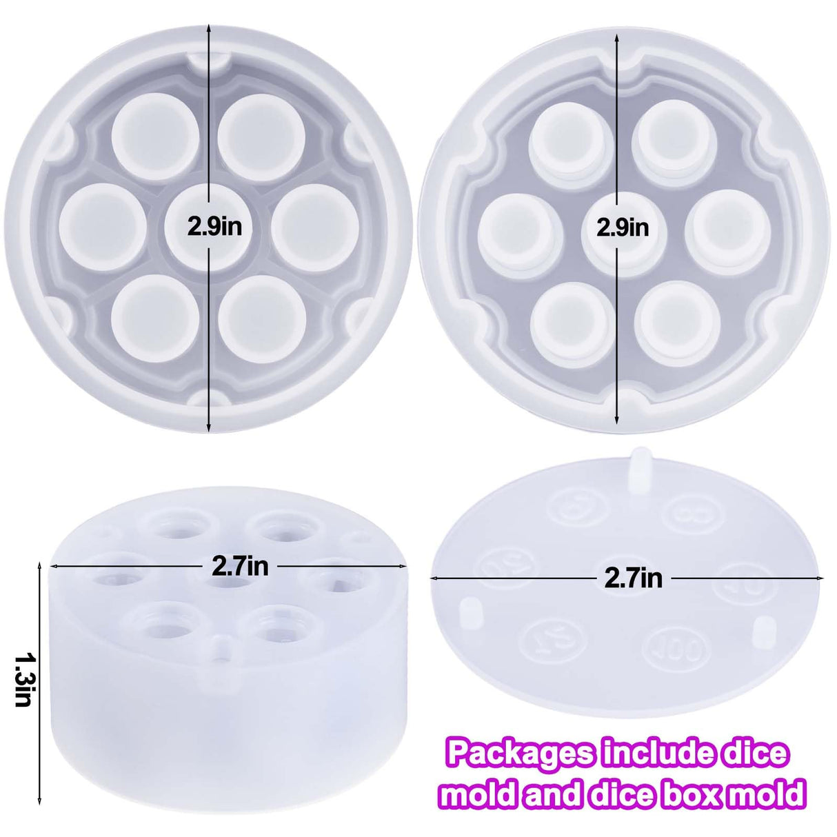 Juome Dice Resin Molds Silicone with Dice Box, DND Dice with Holder Epoxy Resin Molds, Silicone Molds for Epoxy Resin for DIY Dices and Dices Storage Case Making, Table Board Game Dice Lovers Gift Juome