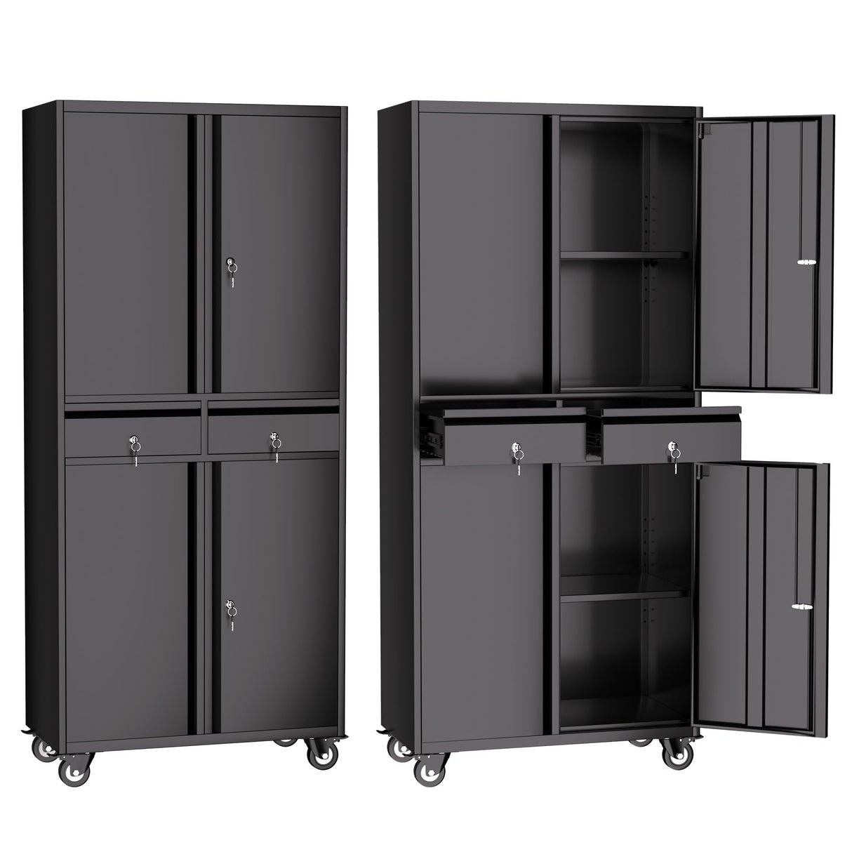 IDEALHOUSE Garage Storage Cabinet, 73 Inch Metal with Locking Doors and Adjustable Shelves, Heavy Duty Tool Cabinet with 2 Drawers IDEALHOUSE