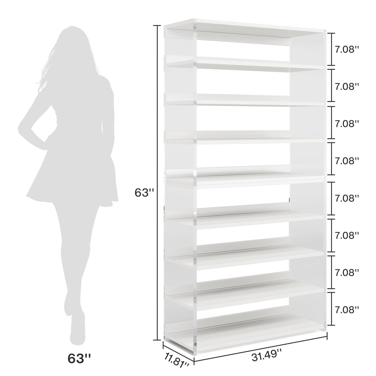 Tribesigns 8-Tier Modern Acrylic Bookshelf with Wood Shelves - 63" Clear Storage Rack for Living Room, Bedroom, and Home Office Tribesigns