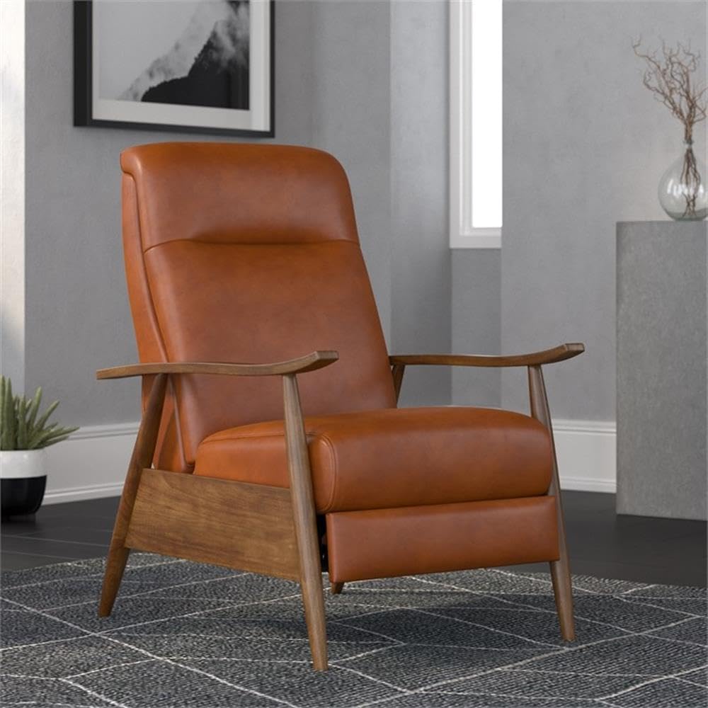 Comfort Pointe Solaris Caramel Faux Leather Wooden Arm Push Back Recliner Chair Comfort Pointe