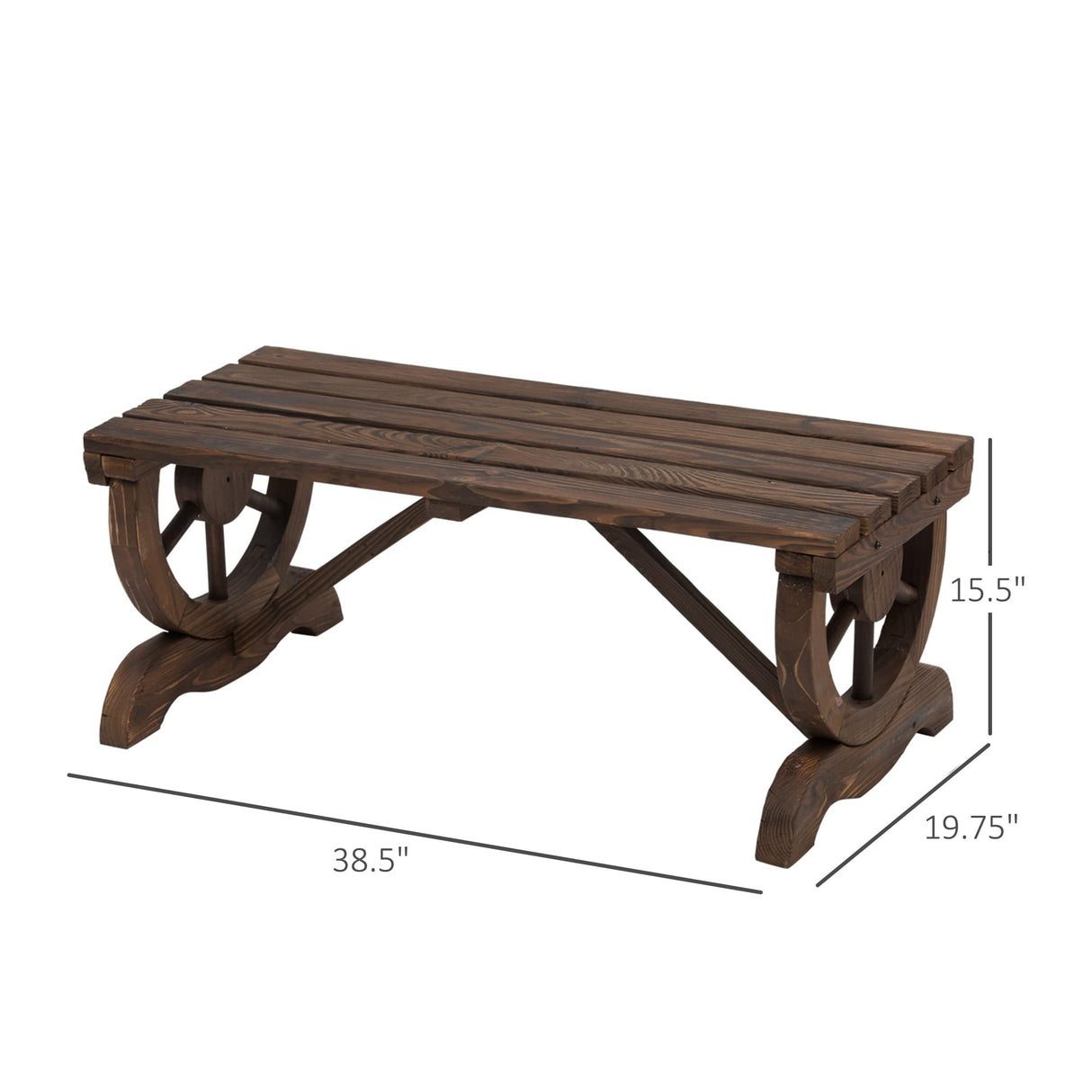 Outsunny 2-Person Wooden Garden Bench, Outdoor Wagon Wheel Porch Bench for Backyard Garden, Support 550 LBS, Rustic Country Style Patio Furniture, Brown Outsunny