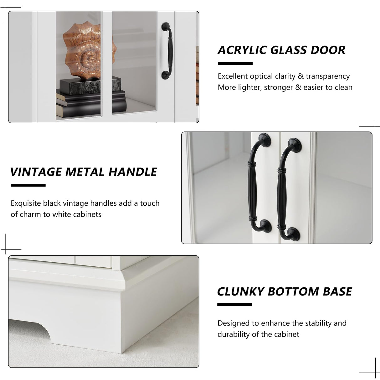 LUXOAK 71" White LED Storage Cabinet with Adjustable Shelves & 4 Doors - Perfect for Home Office, Dining Room, or Kitchen LUXOAK