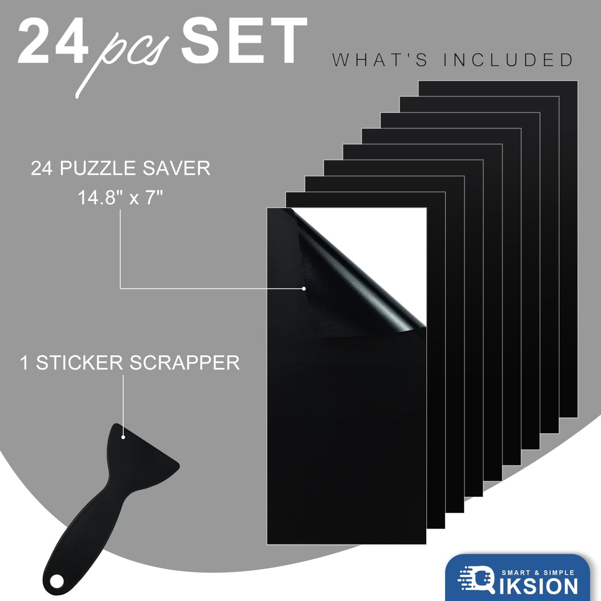 24 Black Puzzle Saver Sheets, Peel & Stick, Preserve 4 x 1000 Pieces Jigsaw Puzzles QIKSION