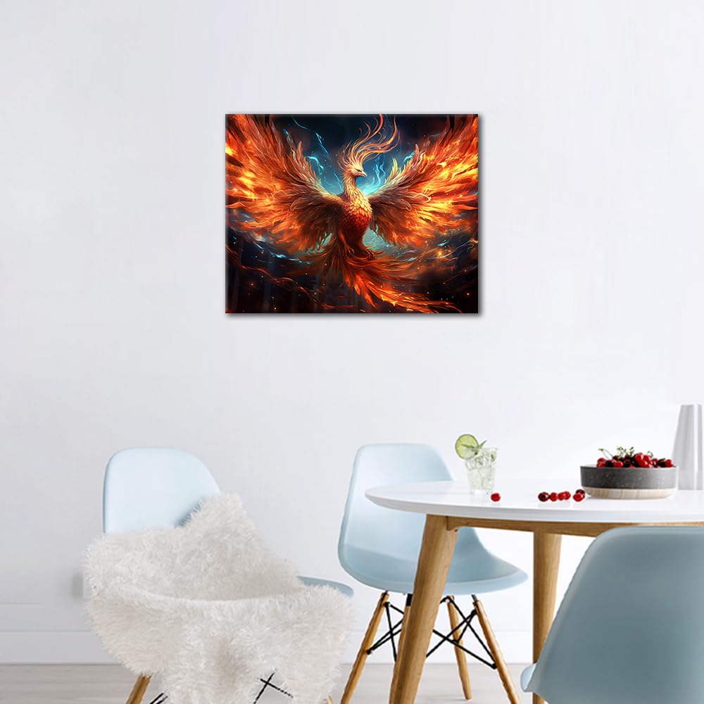 TUMOVO Paint by Number Flying Bird with Fire Paint by Number for Adults, Phoenix Oil Painting Kit, Mythological Animal Acrylic Painting Set with Brushes and Pigment, 16x20 Inch TUMOVO