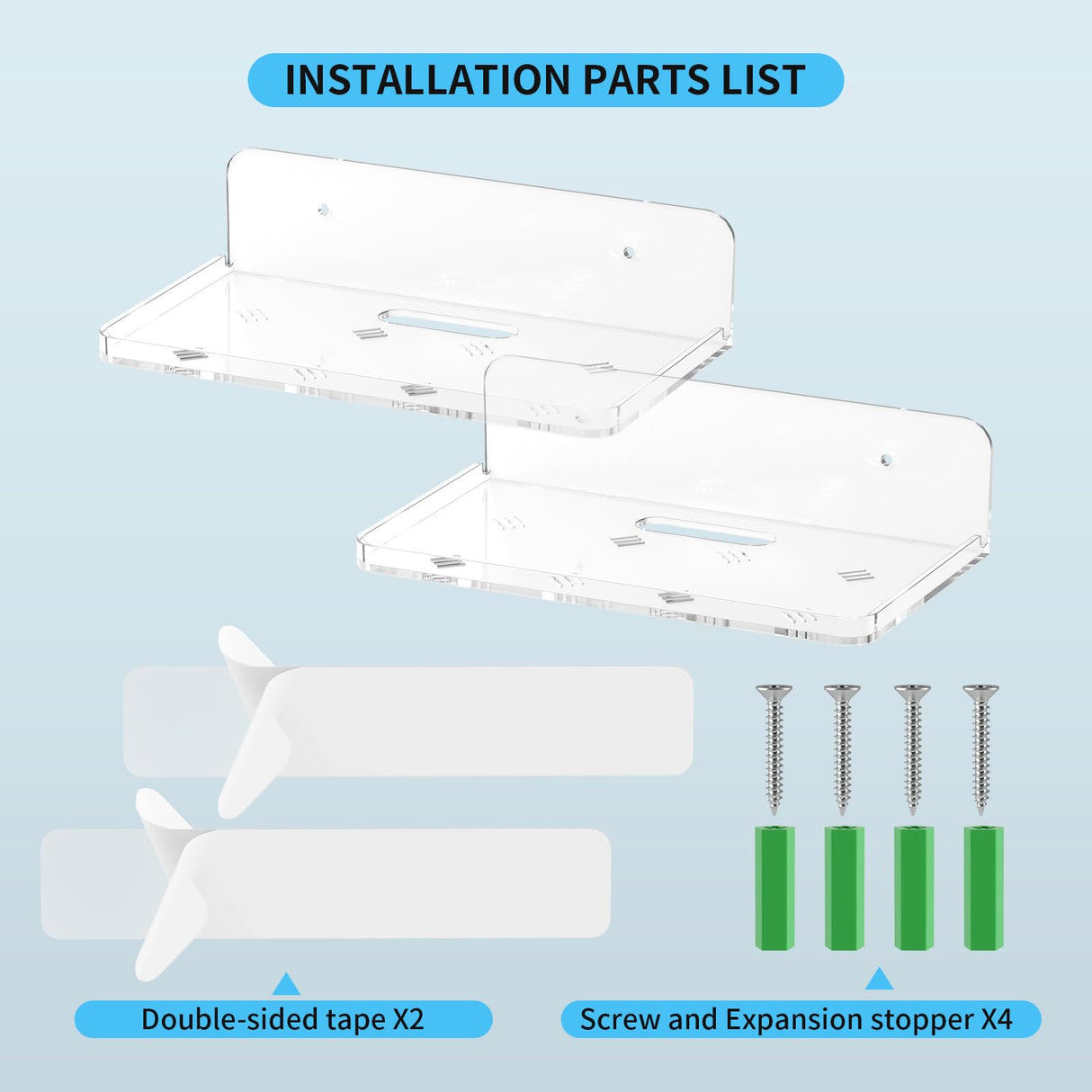 Wall Mount Floating Shelves for 2 Pcs Security Camera Shelf Mini Speaker Other Small Items in Bedroom Bathroom Kitchen Living Room Clear Mini Shelf Flexible Use for Wall Space(L) Liboer