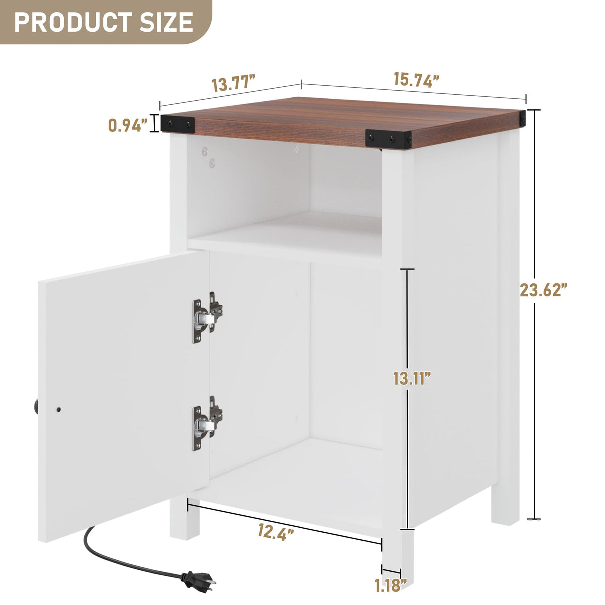 Hlivelood Farmhouse LED Nightstand Set of 2 with Charging Station, Rustic End Table with Barn Door & Storage Shelf, Bedside Table for Bedroom, Living Room, White Hlivelood