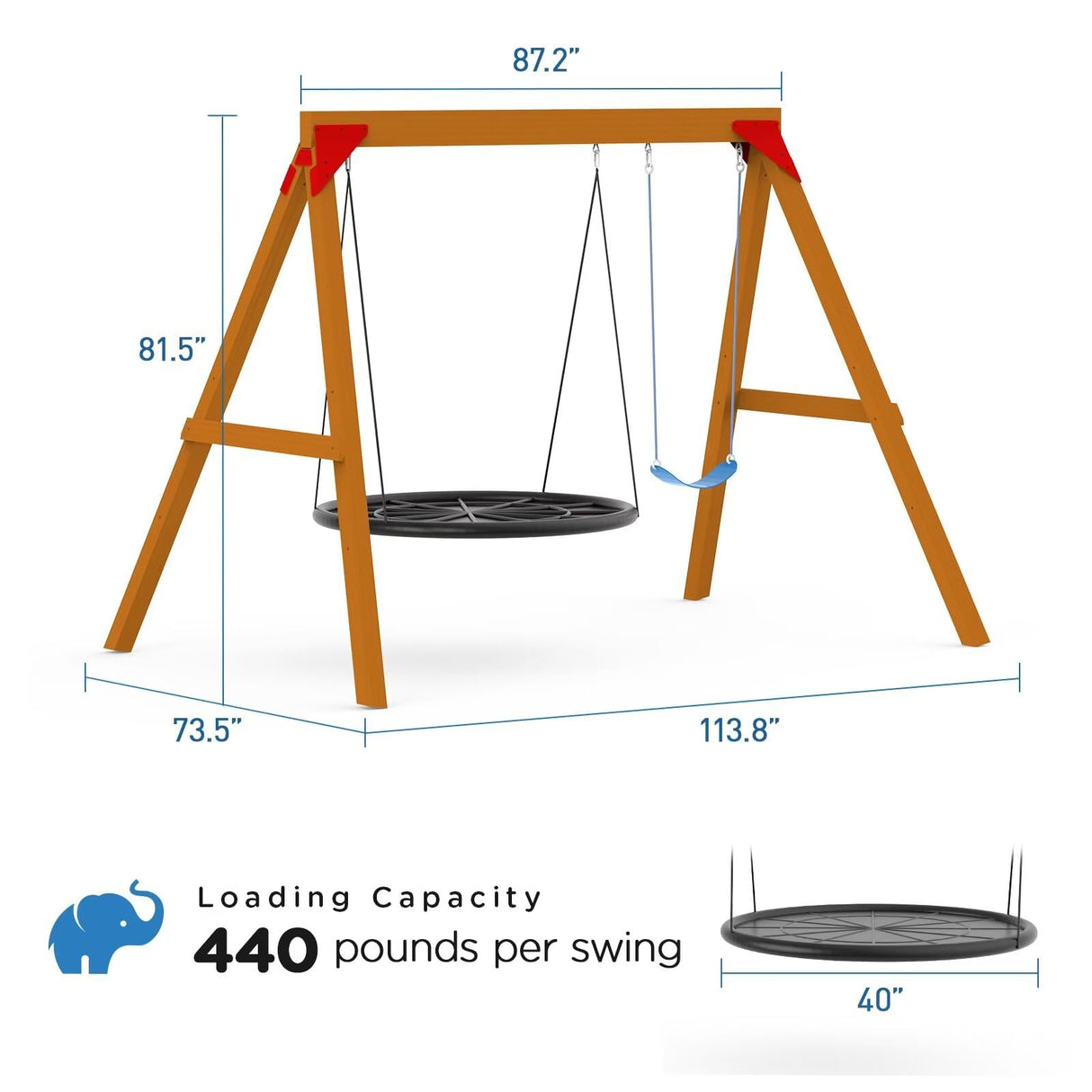 Dolphin Playground DIY Swing Sets for Backyard, Wooden Playground Sets for Backyards with Saucer Swing and Belt Swing, Kids Outdoor Play Equipment, Outdoor Playset for Any Swing Replacements DOLPHIN PLAYGROUND T