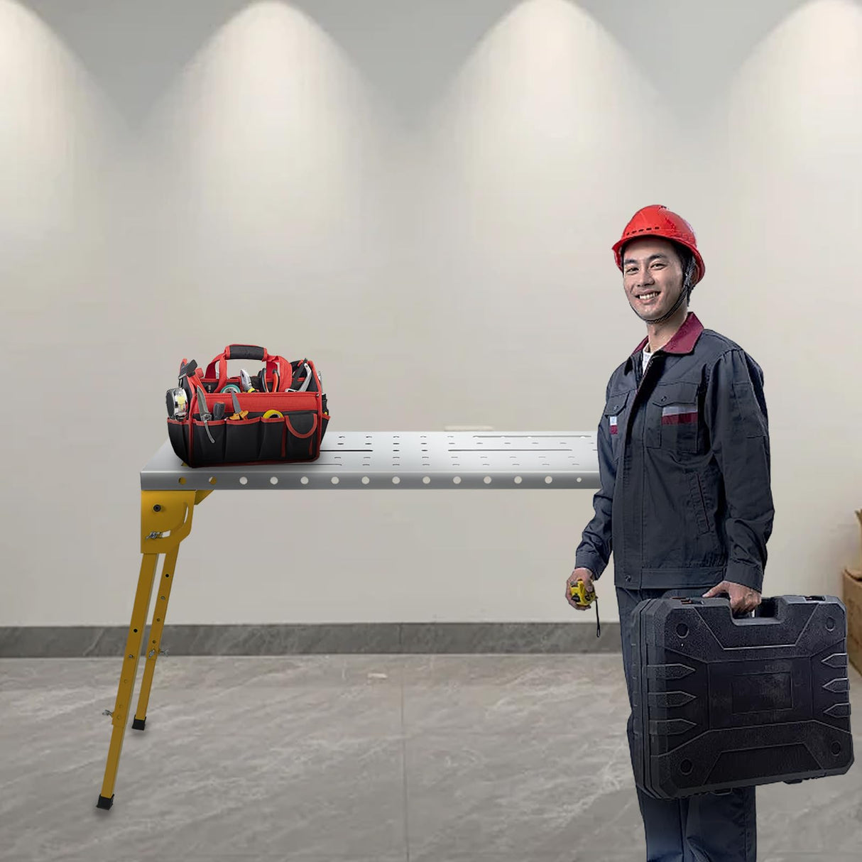 Asypets Asypets Welding Table - 1000LBS Capacity, Folding Workbench with Wheels, 46x18 Inch Adjustable Height, 3 Tilt Angles, Portable Fixture Table for Garage, Shop, Home AsyPets