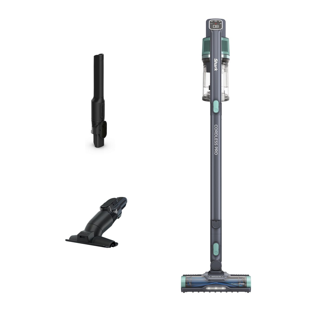 Shark IZ631H Cordless Pro Vacuum with PowerFins and Self-Cleaning Brushroll, Includes Upholstery Tool & Crevice Tool, Up To 60 Minute Runtime, HEPA Filtration, Cordless Vacuum, Dark Grey/Mojito Shark