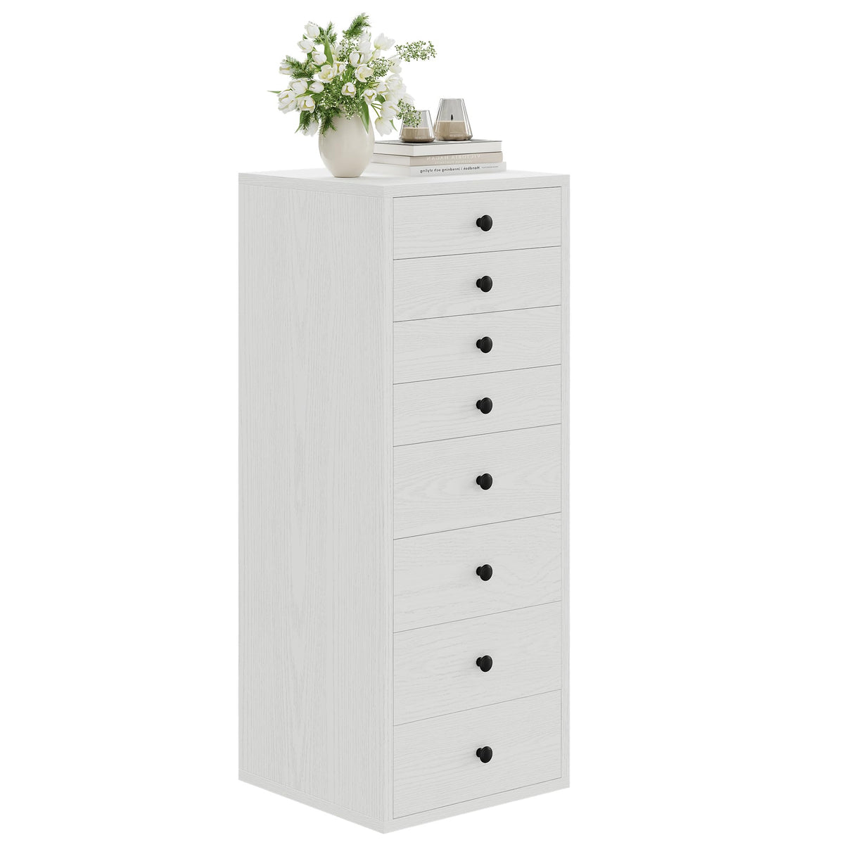 LIKIMIO Tall Dresser, Small Dressers with 8 Storage Drawers, Chest of Drawers for Organizing, Tall Narrow Dresser for Bedroom, White LIKIMIO