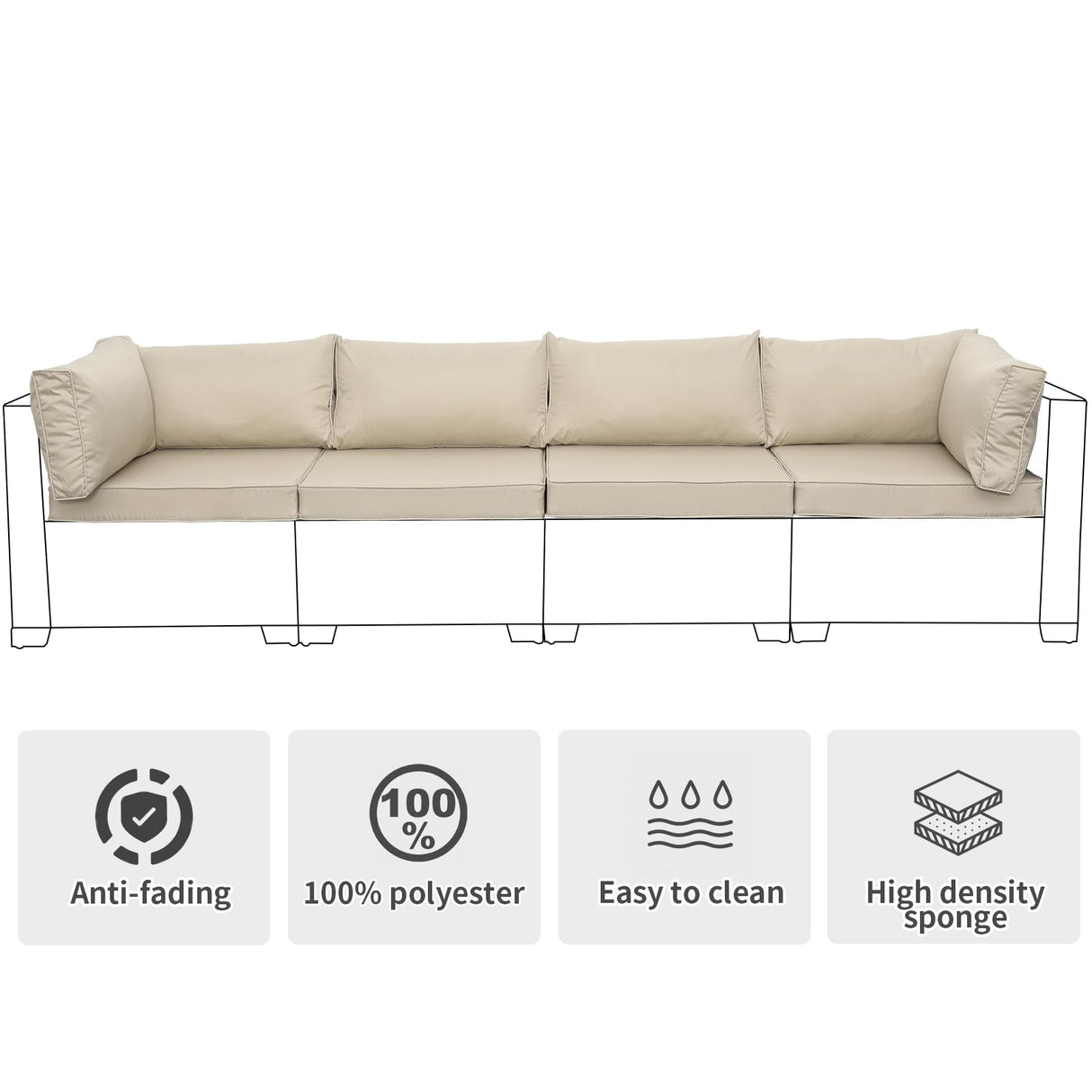 Valita Outdoor Furniture Replacement Cushions, Fits 4-seat Sectional Rattan Conversation Set, 10-Piece Patio Water-Resistant Replacement Sofa Cushions, Liner&Cover (Khaki) Valita