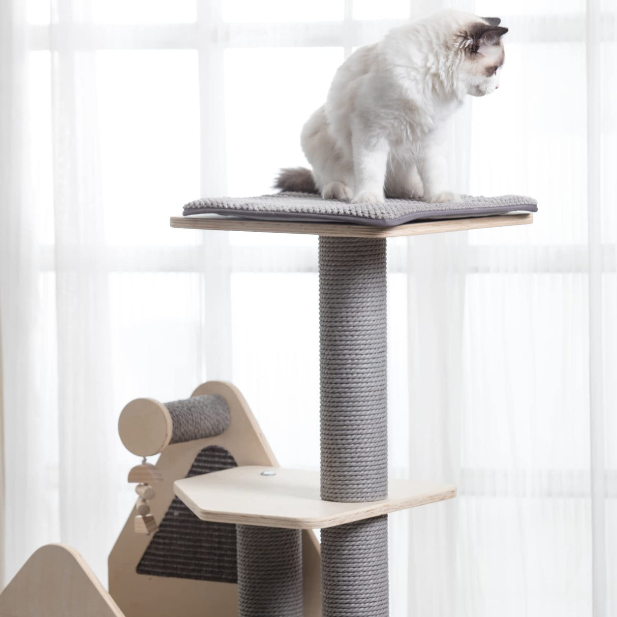 Pawlabay Wood Cat Tree for Indoor Cats,Cat Tree Tower with Cat Scratching Post,Cat Tower for Indoor Cats with Mutil-Level Cat Houses,44.5 Inch Tall PawlaBay