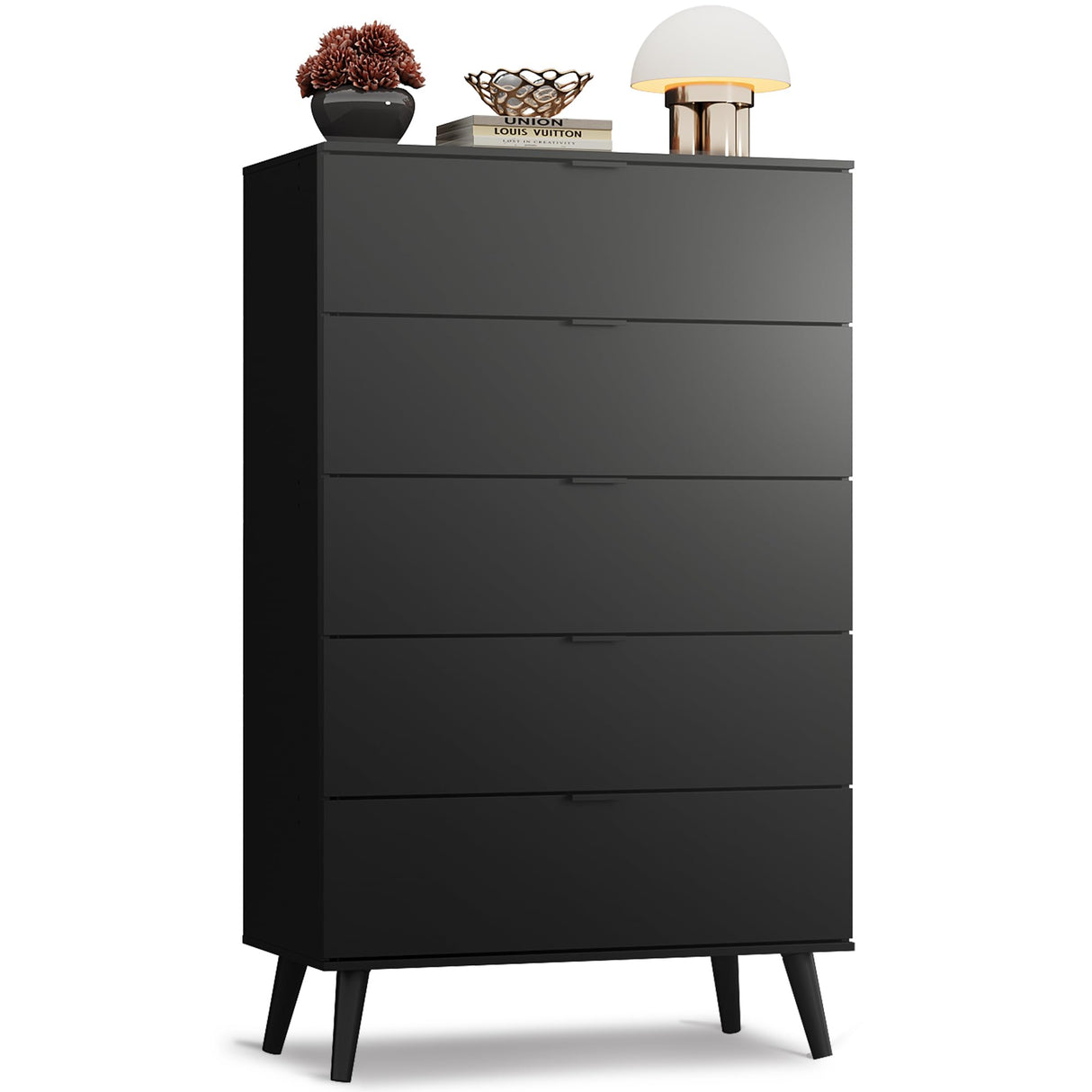 WLIVE 5 Drawer Dresser for Bedroom, Tall Wooden Dresser, Black Dressers Storage Organizer with Sturdy Metal Handle, Chest of Drawers for Living Room, Hallway, Closet WLIVE