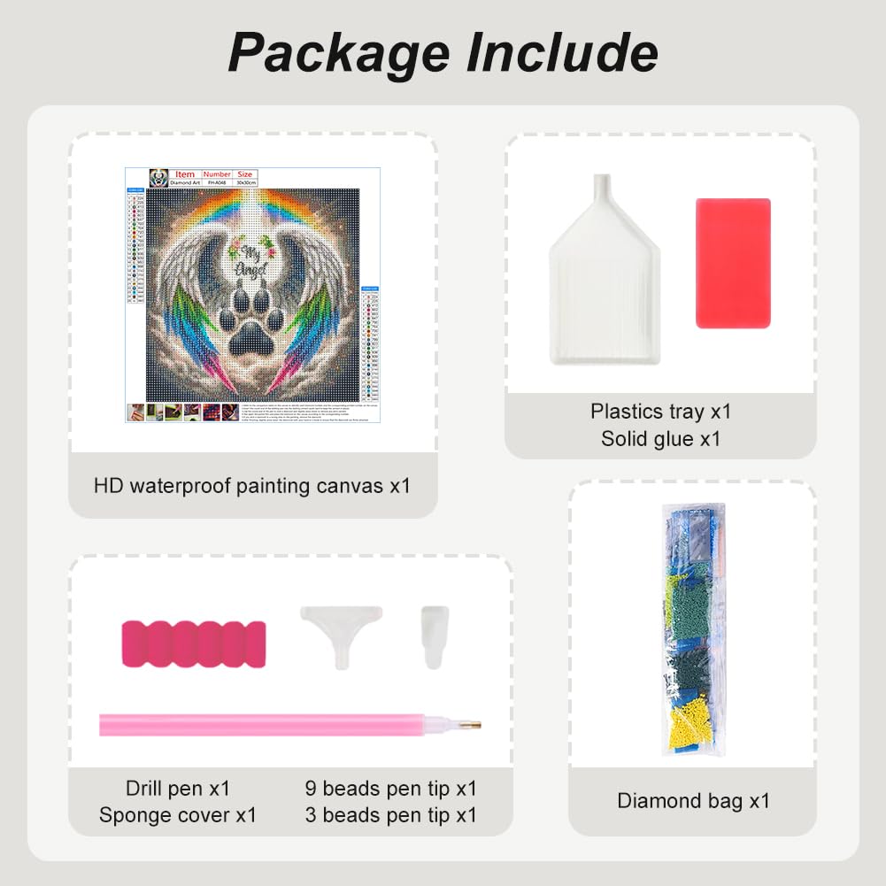 FHBUBPUP Angel Diamond Painting Kits for Adults, Dog Diamond Art Kits for Beginners - DIY Full Drill Round Diamond Dot Gem Art, Craft Gift Suitable for Home Wall Decoration 12×12Inch FHBUBPUP