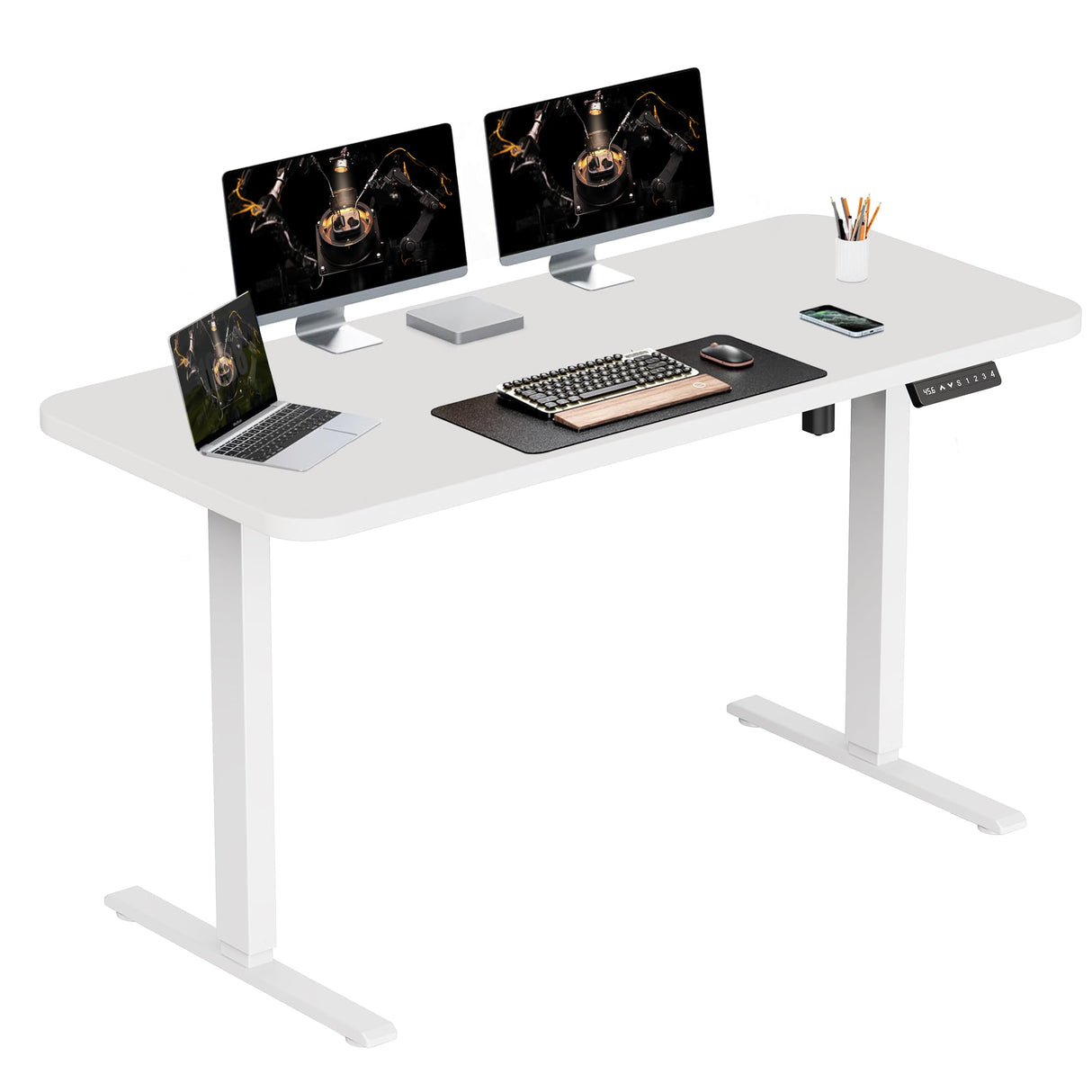 WALKINGDESK 48x24 Inches Whole Piece Electric Standing Desk, Seamless One Piece Height Adjustable Stand up Desk for Home Office, Ergonomic Sit to Stand Desk, Computer Workstation, White WALKINGDESK